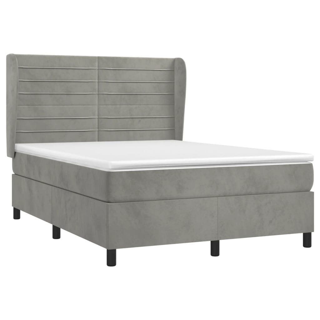 Bett Boxspringbett mit Matratze Hellgrau 140x200 cm Samt