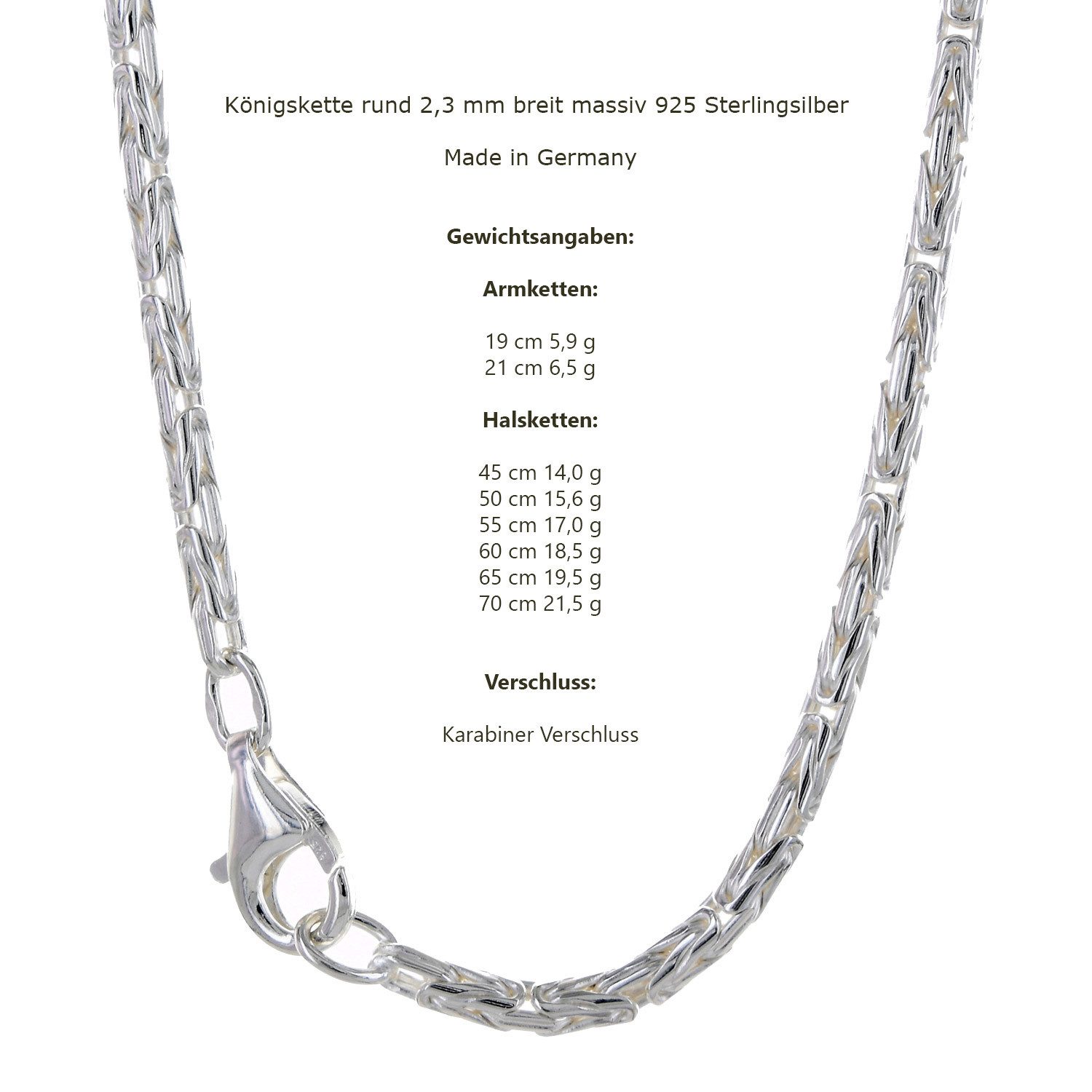 HOPLO Königskette Silberkette Königskette Länge 19cm - Breite 2,3mm - 925 Silber, Made in Germany
