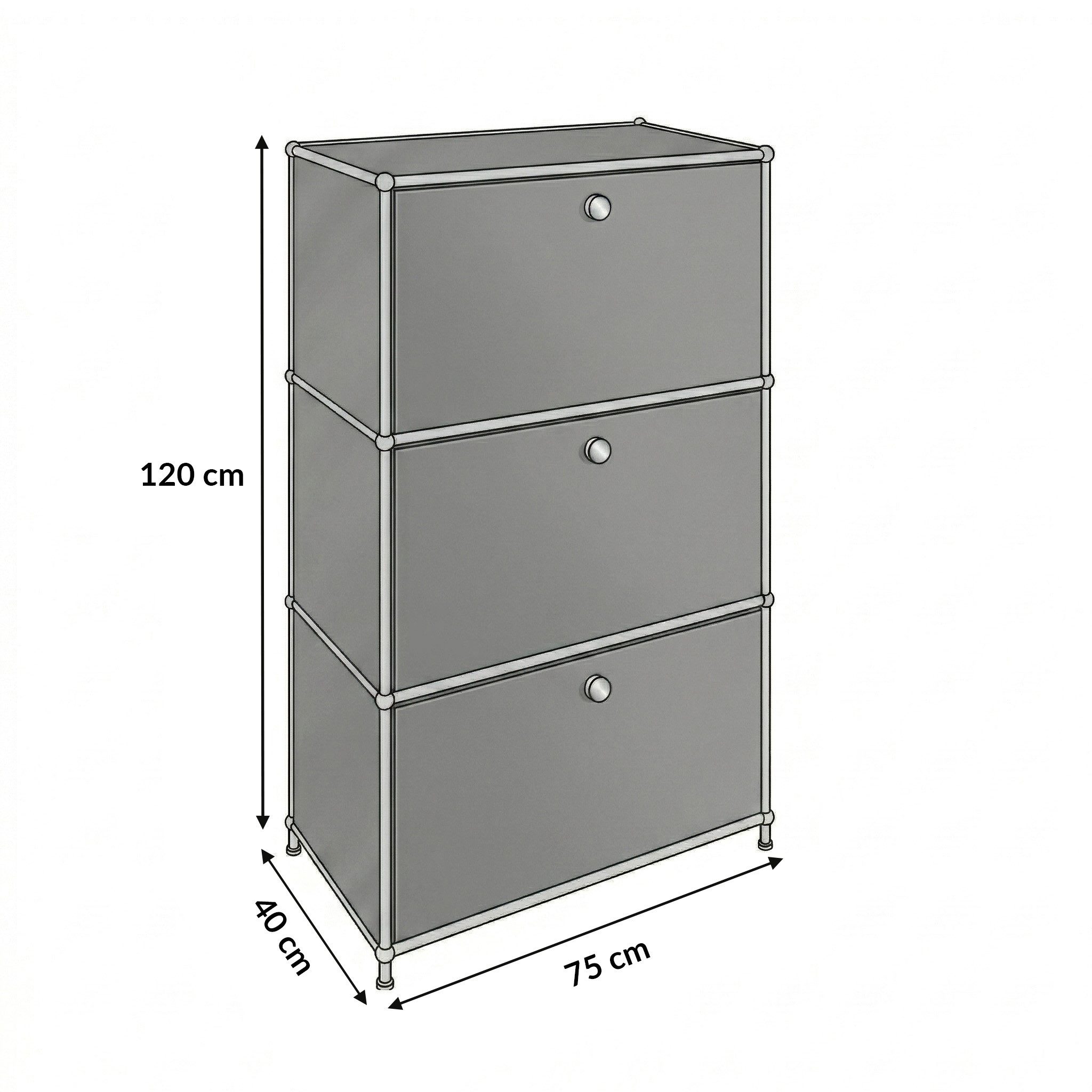 Floordirekt Sideboard Concept Epure MK-129 Metallschrank, 3 verschließbare Fächer, 3 verschließbare Fächer, B75×T40×H120 cm – Bild 2 von 5