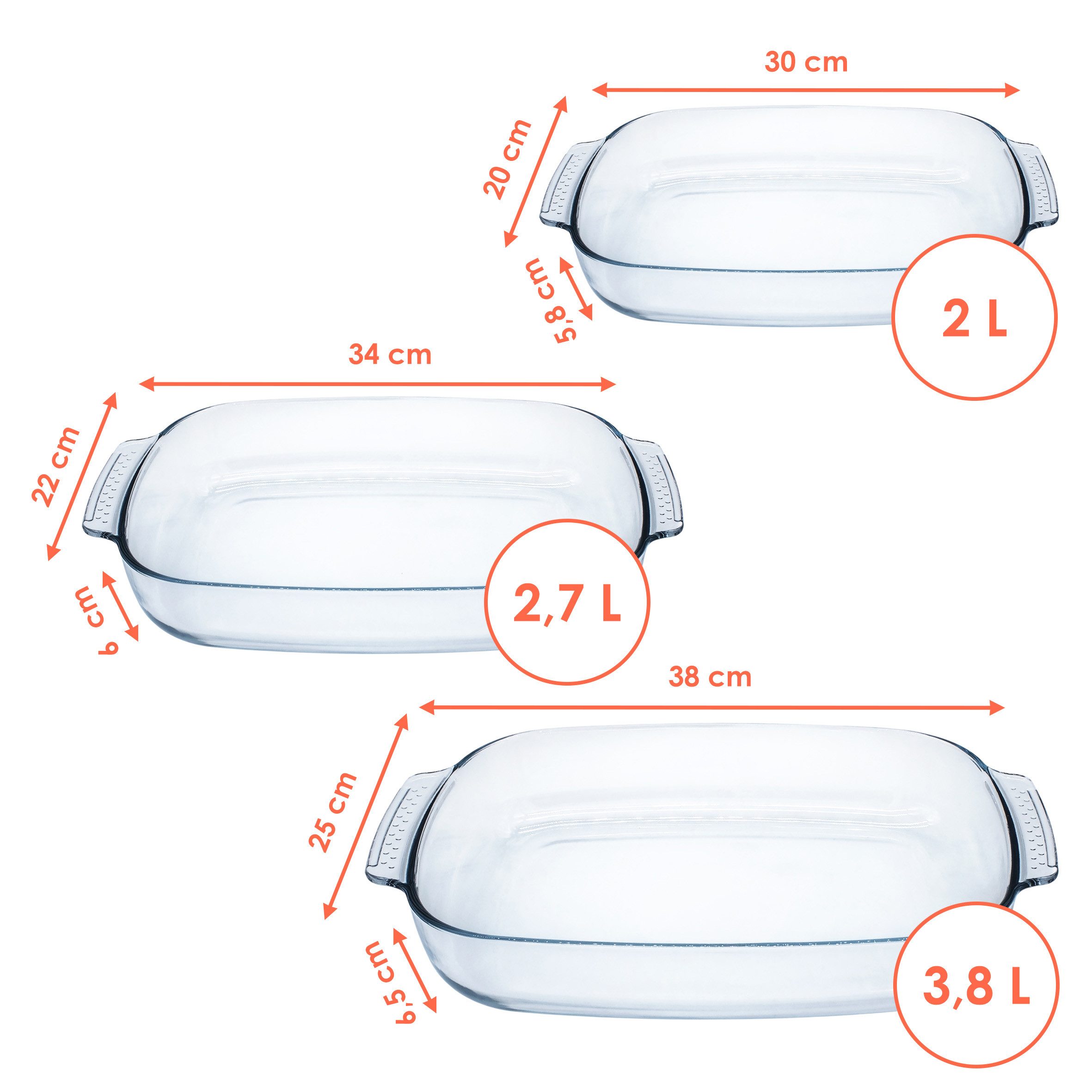 Spetebo Auflaufform 3er Set Ofenschalen spülmaschinenfest, Glas, (3-St), hitzebeständig bis ca. 230° C
