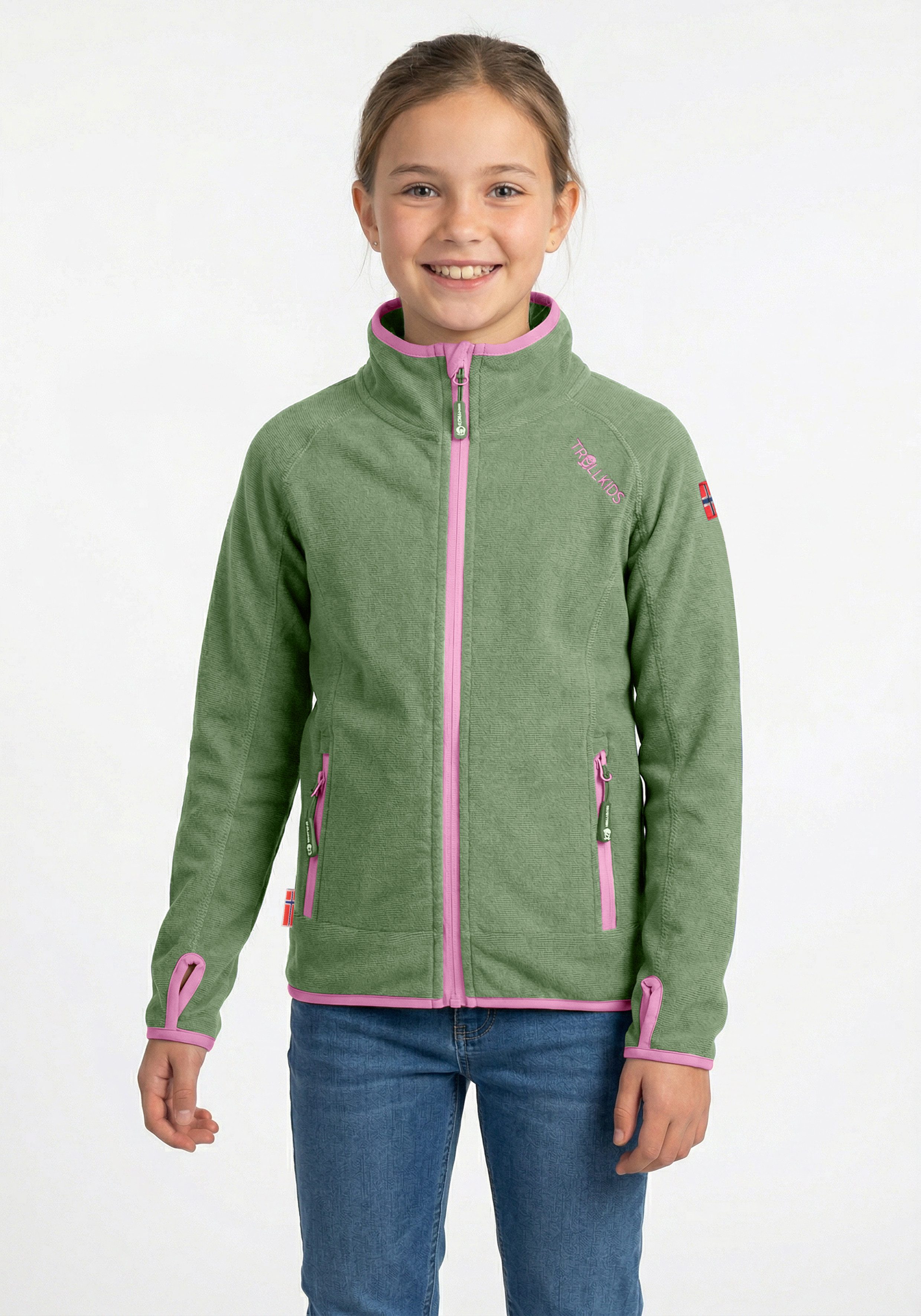 TROLLKIDS Fleecejacke Girls Sandefjord Jacket mit Kapuze, wasserabweisend, windabweisend, atmungsaktiv, leicht