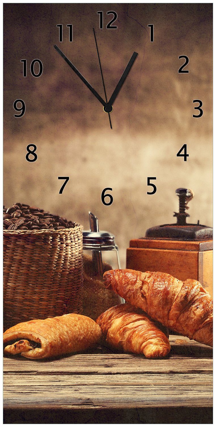 Wallario Wanduhr Französisches Frühstück mit Café und Croissants (Uhr aus Acryl)