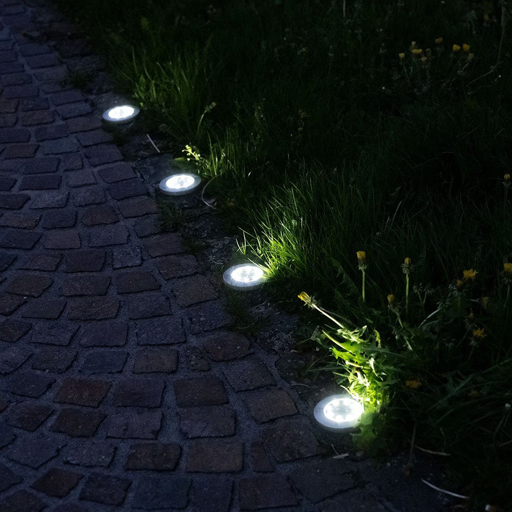 Erdspieß Gartenstrahler, Steck Außen LED-Leuchtmittel Leuchten Spot fest Solar Garten Kaltweiß, 4x verbaut, etc-shop Strahler Weg LED