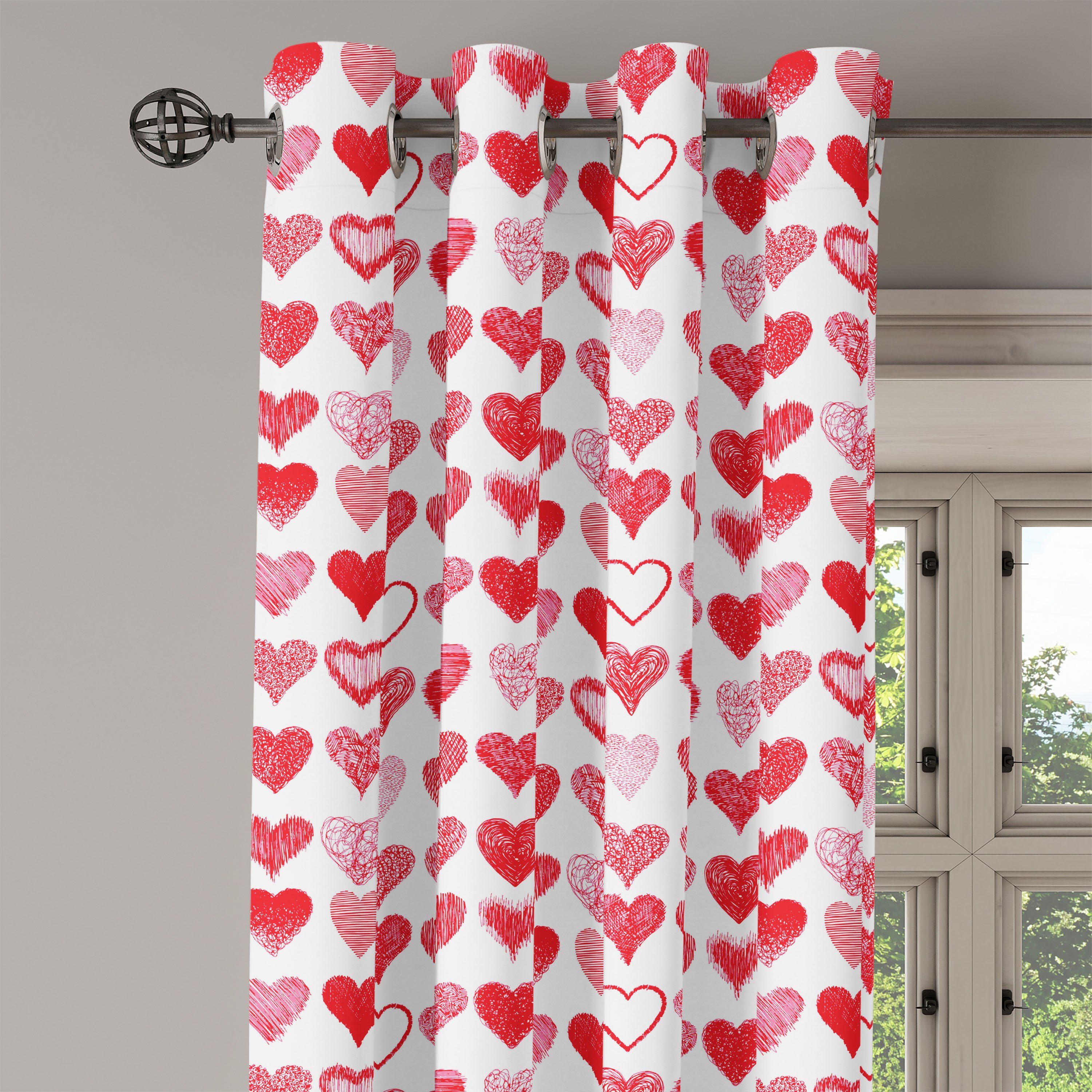 Gardine Dekorative 2-Panel-Fenstervorhänge Herzen Schlafzimmer Romantische Valentinstag für Wohnzimmer, Abakuhaus