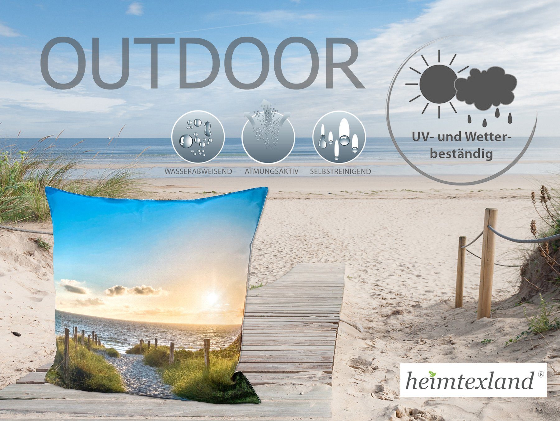 heimtexland Dekokissen Outdoorkissen 45x45 Outdoor Garten Deko Kissen, Lotus Effekt, schmutz- und wasserabweisend, inkl. Füllung