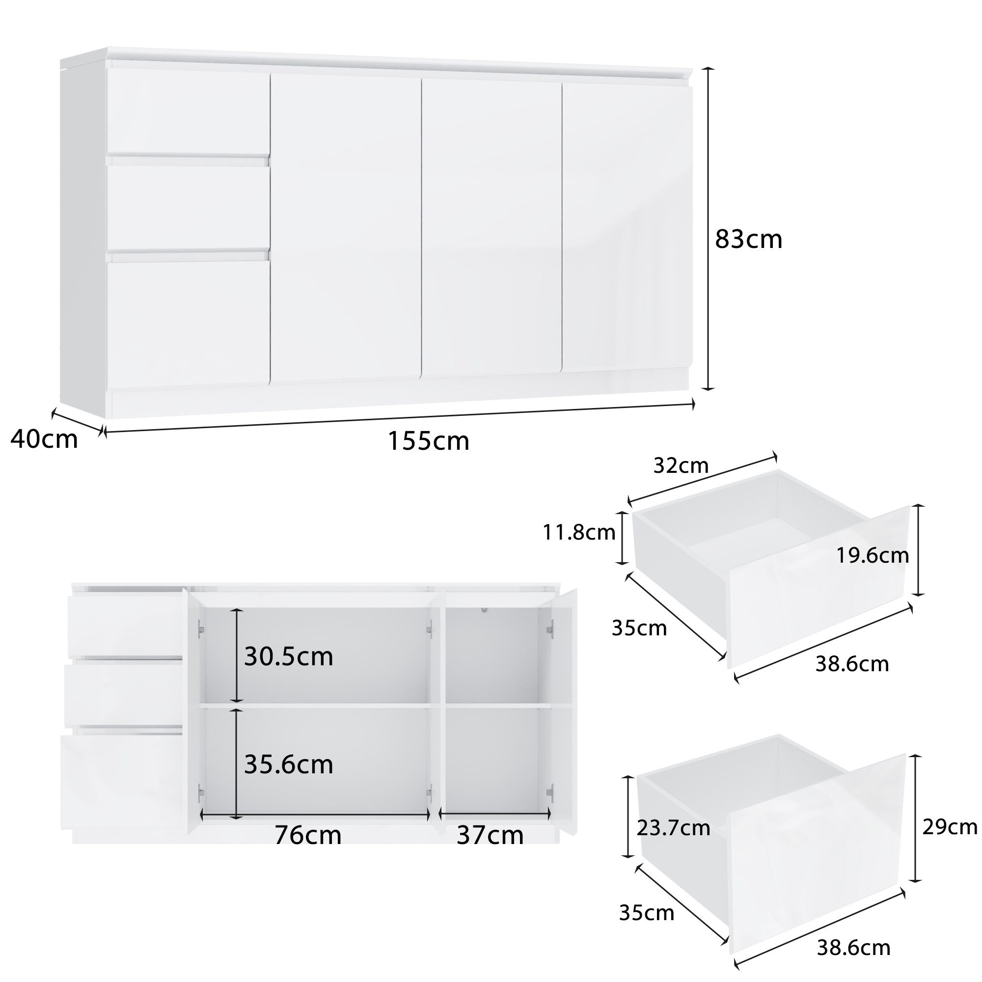 FUFU&GAGA Kommode Weiß PET Hochglanz Serie, 80-180 cm breit, Kommode Modern – Bild 4 von 5