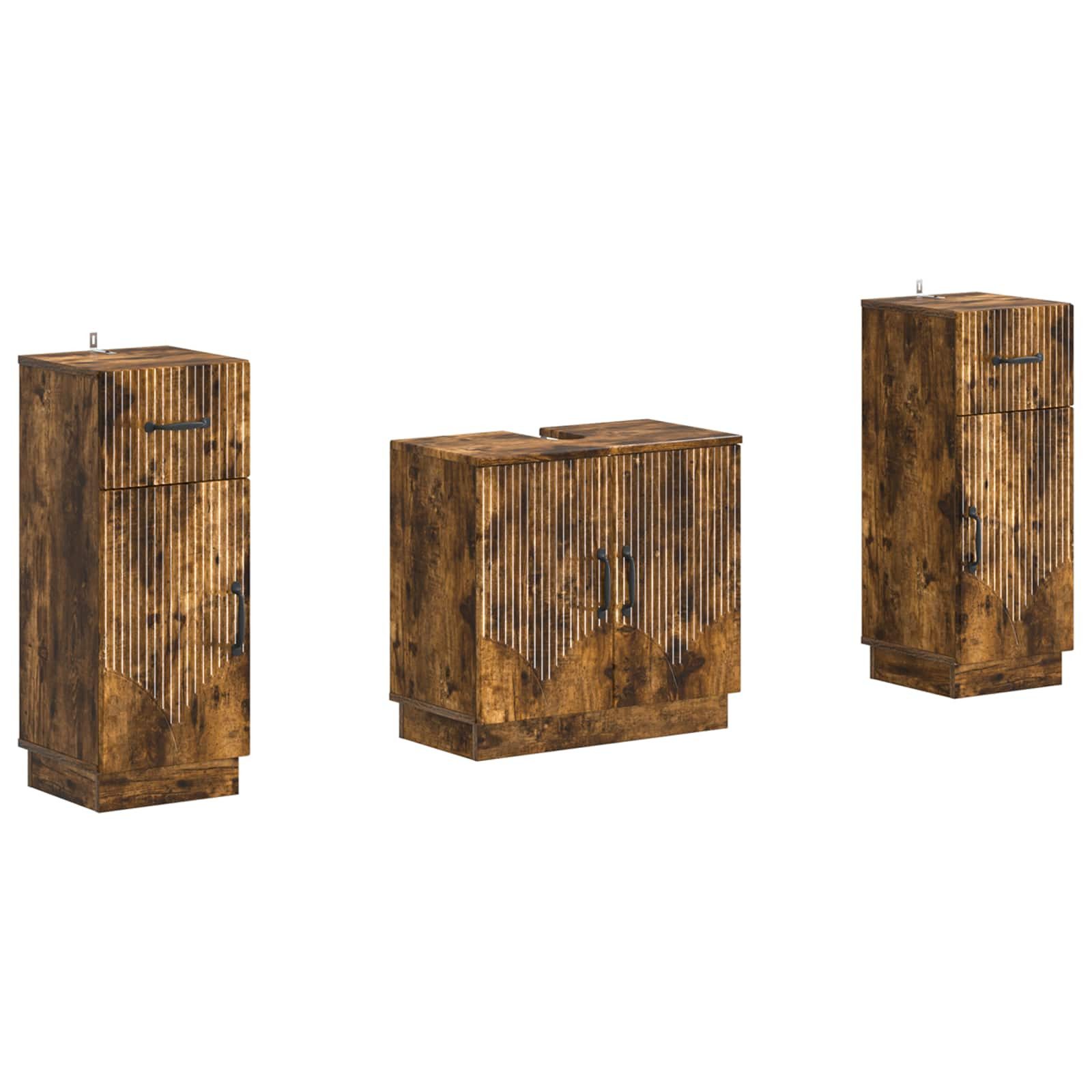 vidaXL Gartenlounge-Set 2-teiliges Badezimmer Schrank Set HOORN Raucheiche