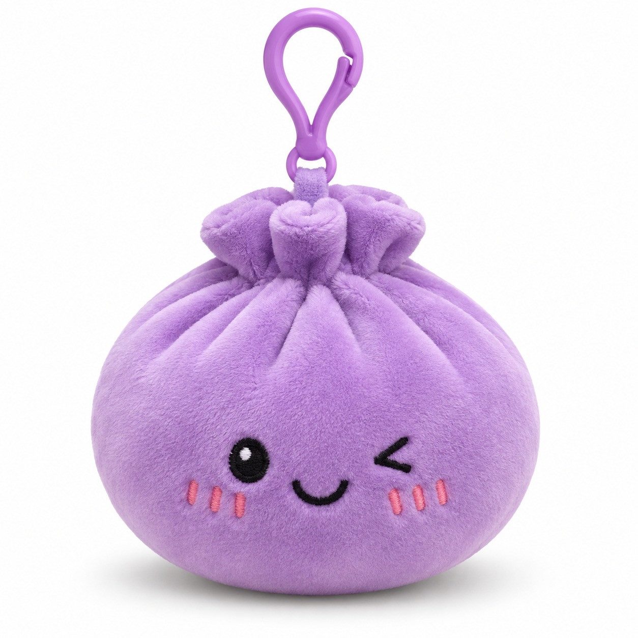 Bert Struis Gepäckanhänger Kawaii Dumpling Bagclip Taschenanhänger Schlüsselanhänger 12cm lila (Set, 1-St., Geschenk-Set) Plüschanhänger mit niedlichem Kawaii-Gesicht Fluffige Polyesterfüllung