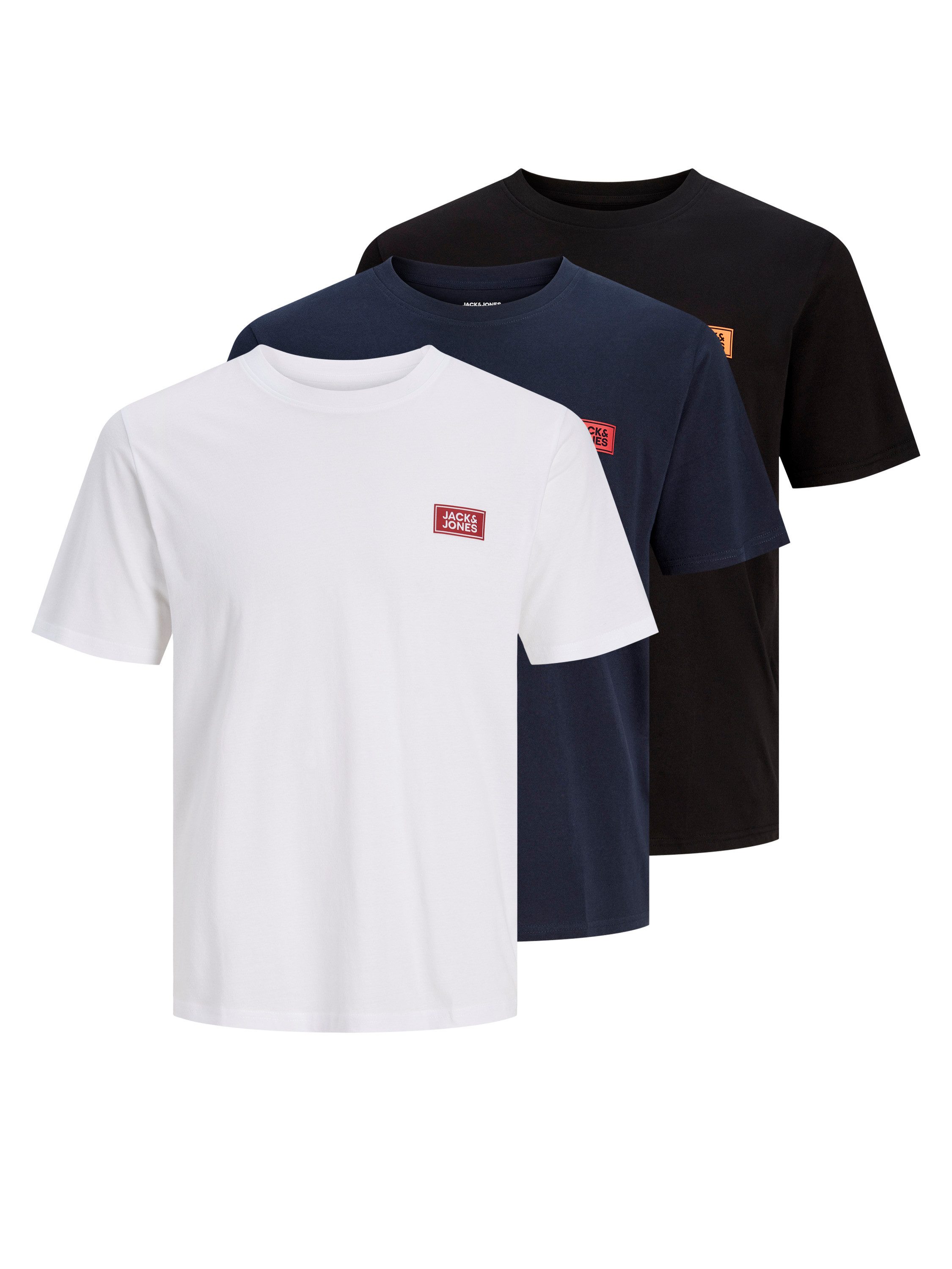 Jack & Jones Rundhalsshirt JJRUSH TEE SS CREW NECK 3PK MP (Packung, 3-tlg) Baumwolle, regular fit