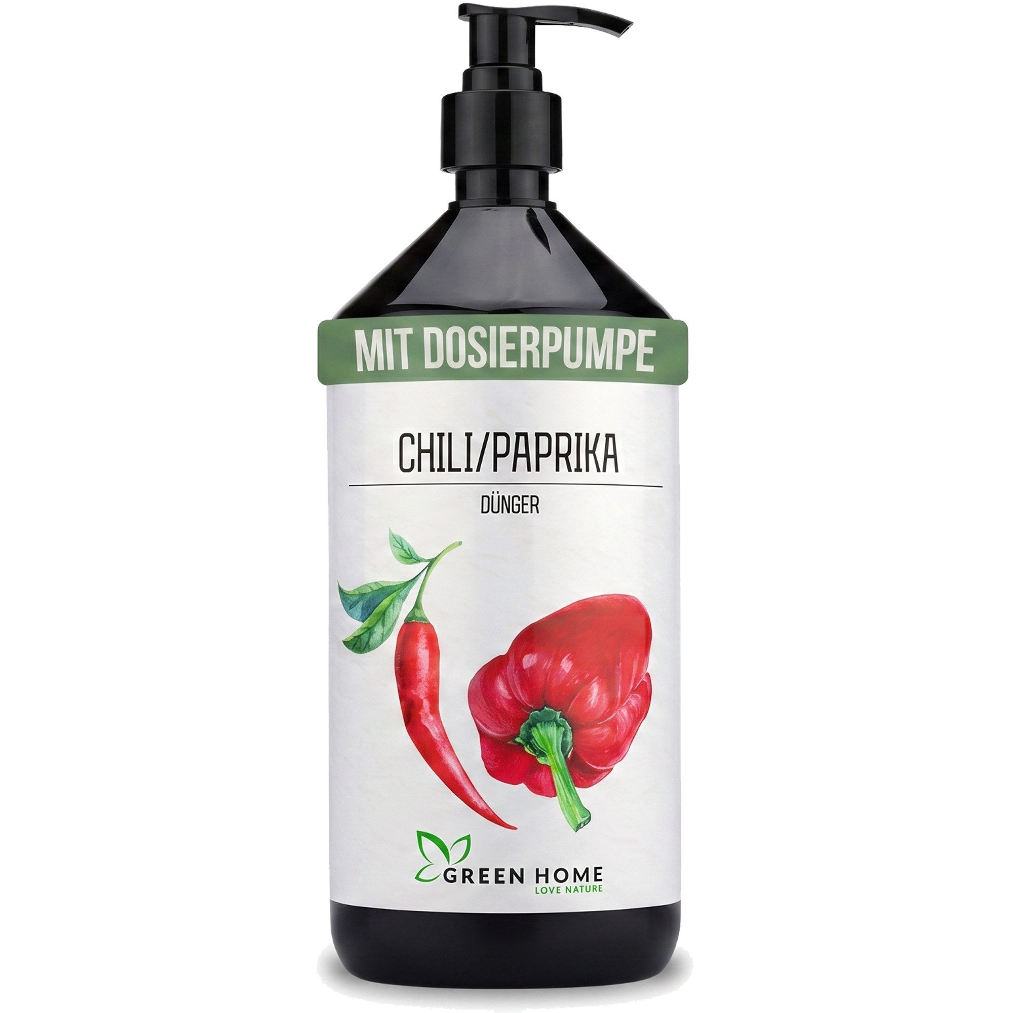 GREEN HOME LOVE NATURE Gemüsedünger Flüssigdünger NPK 5+5+7 für Chili, Paprika & Fruchtgemüse, Chili & Paprika, NPK 5+5+7, Spurennährstoffe, chelatiert, Dosierpumpe
