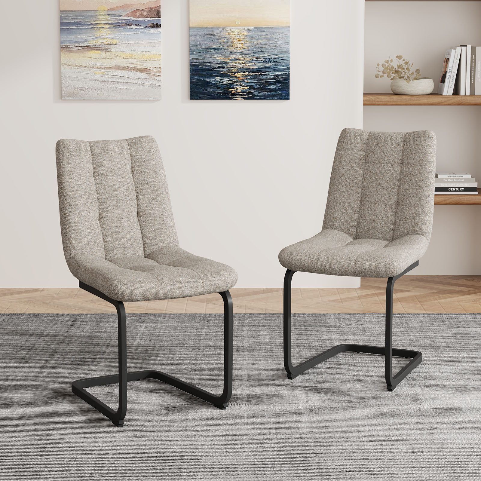 Jiexi Esszimmerstuhl Gepolsterter Freischwinger Esszimmerstühle, grauer Stoff