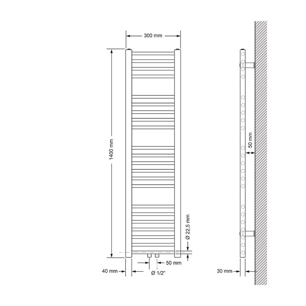 LuxeBath Badheizkörper Sahara Heizkörper Handtuchtrockner Badezimmer Heizung für Handtücher, Design Handtuchheizkörper Handtuchwärmer Mittelanschluss gerade 280 W