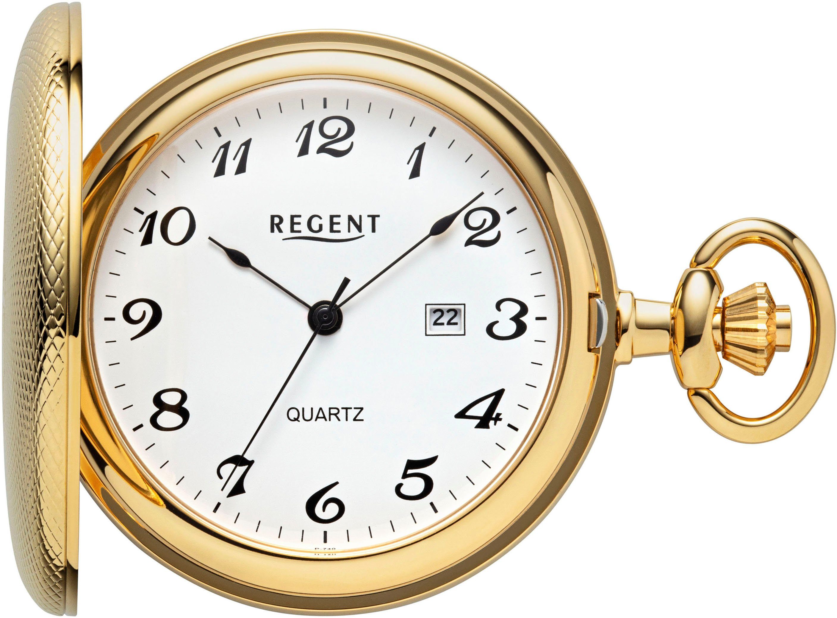 Regent Taschenuhr P740-19533049, (Set, 2-tlg., mit dazu passender Kette), Quarzuhr, Herrenuhr, Datum, Acrylglas, Geschenkidee
