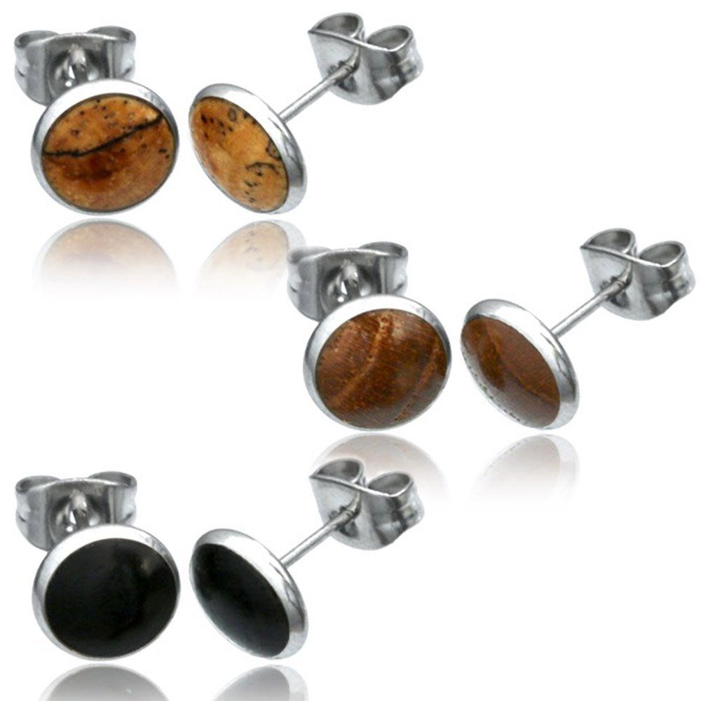 viva-adorno Paar Ohrstecker Holz Ohrringe Edelstahl Stecker rund, Holzohrringe
