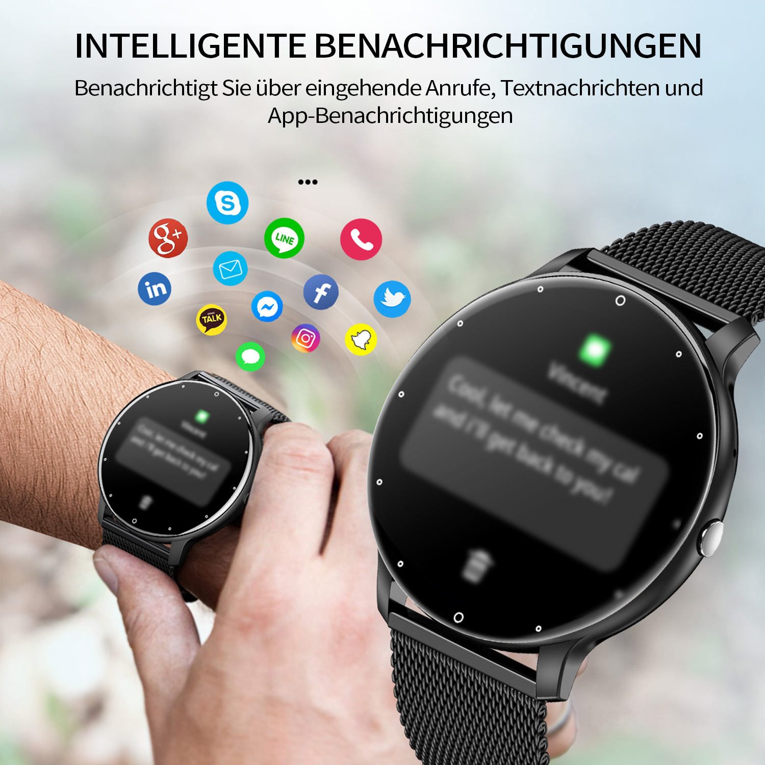 Refttenw Armbanduhr,Fitness Tracker Uhr für Damen Herren mit Anruffunktion Smartwatch set, 2 Arten von Riemen, IP67 wasserdicht