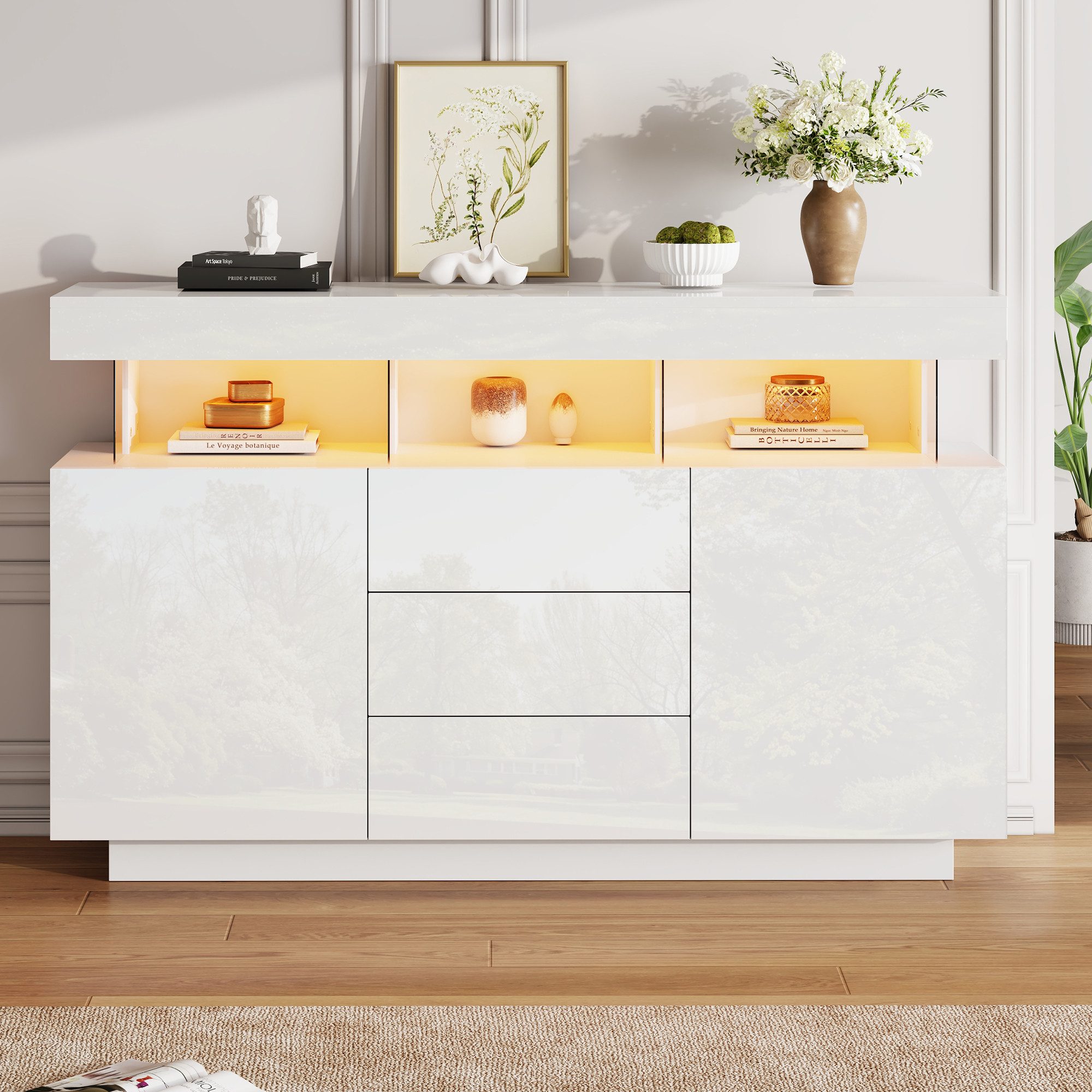 Merax Sideboard Hochglanz mit LED, Mehrzweckschrank günstig online kaufen
