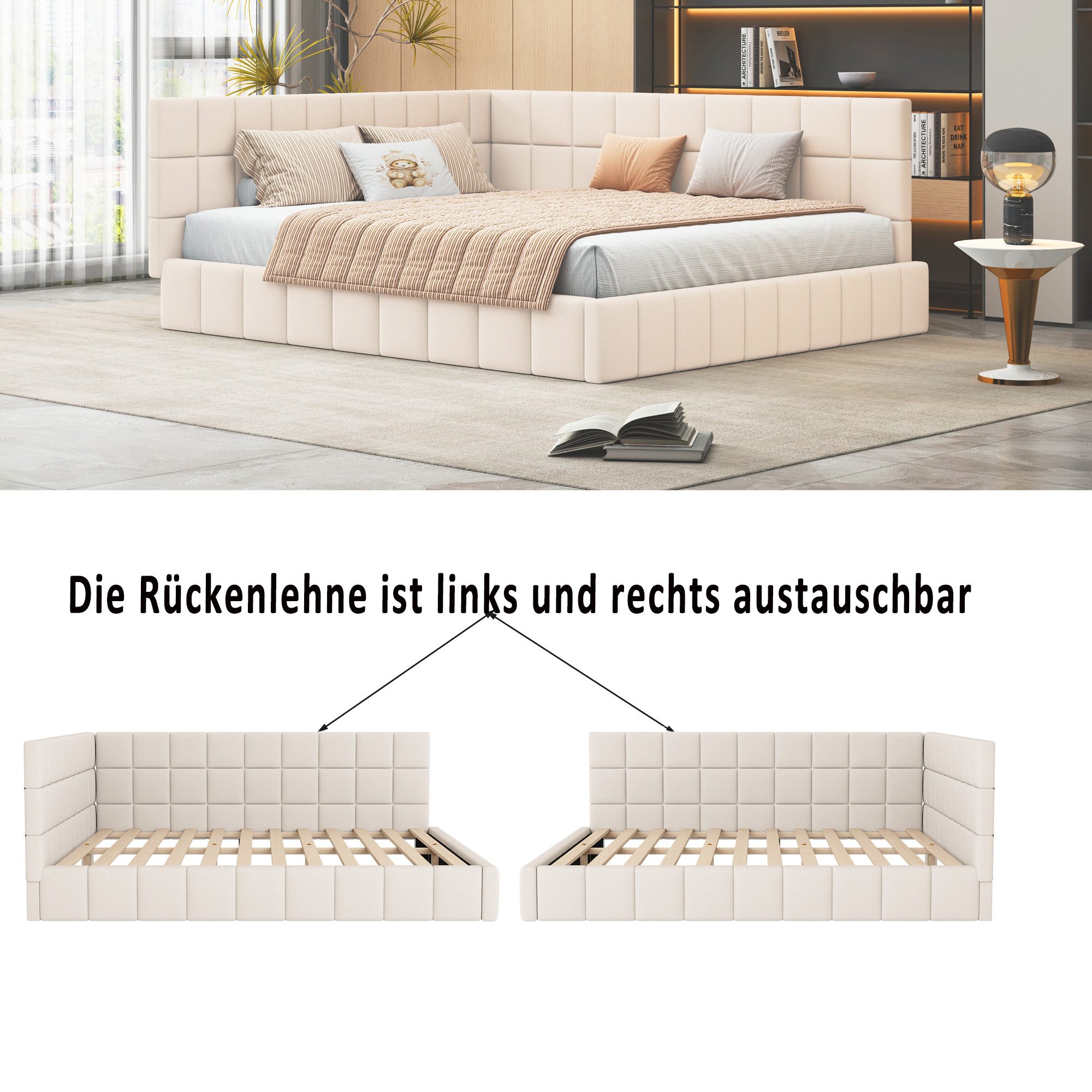 MODFU Schlafsofa mit Lattenrost, hochwertiger Samtstoff, Polsterbett 160x200, Multifunktionsdesign, Jugendbett, ohne Matratze