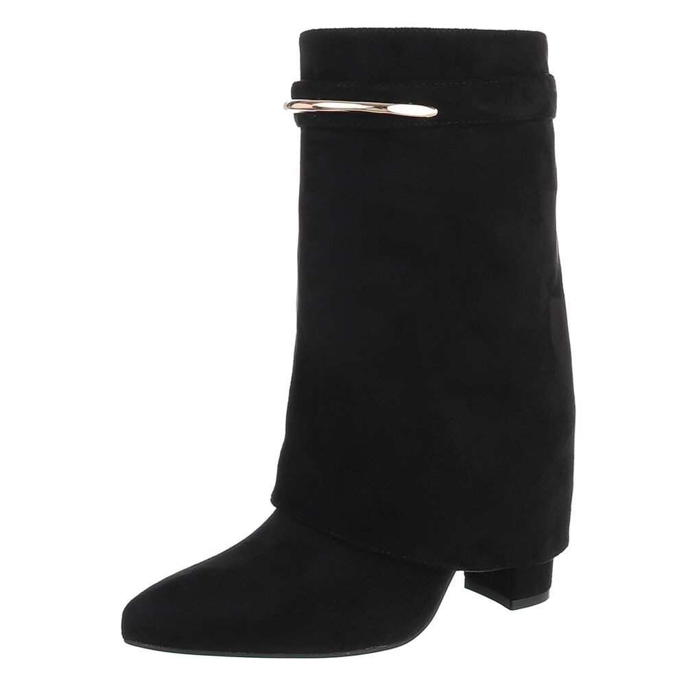 Ital-Design Damen Kniehoher Stiefel mit Blockabsatz und Deko-Detail High-Heel-Stiefel (92457581) Blockabsatz Stiefel in Schwarz