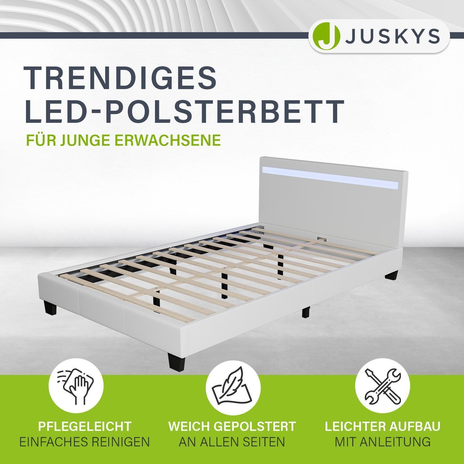 Juskys Polsterbett Verona, 120x200 cm, LED-Licht, günstig online kaufen