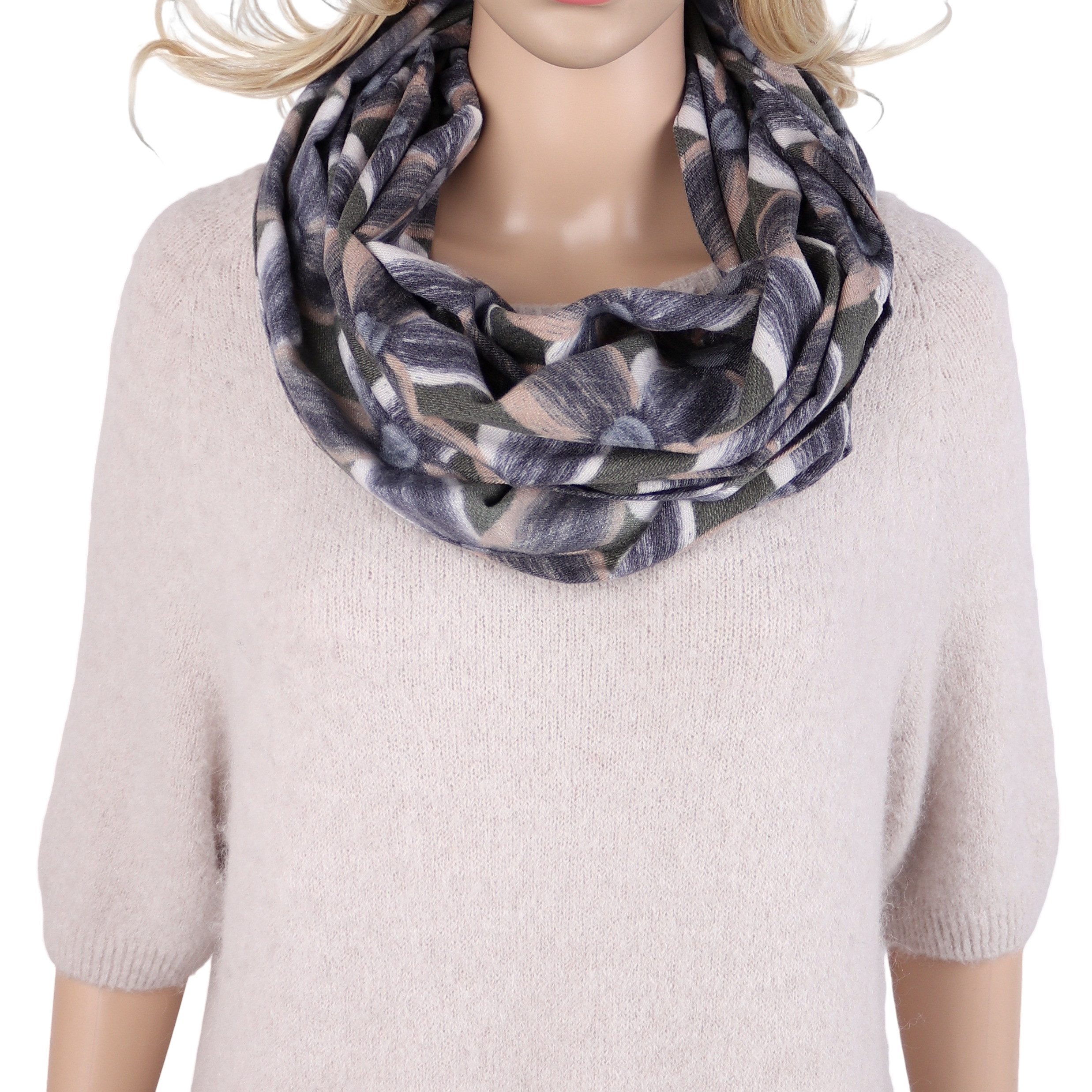 MIRROSI Loop Damen Loopschal 100% Viskose, etwas dickerer Stoff, (ca. 160x40cm zweimal um den Hals wickelbar, Neue Kollektion Herbst/Winter 2026), weicher Rundschal mit Retro-Blumenmuster ideal für Herbst/Winter