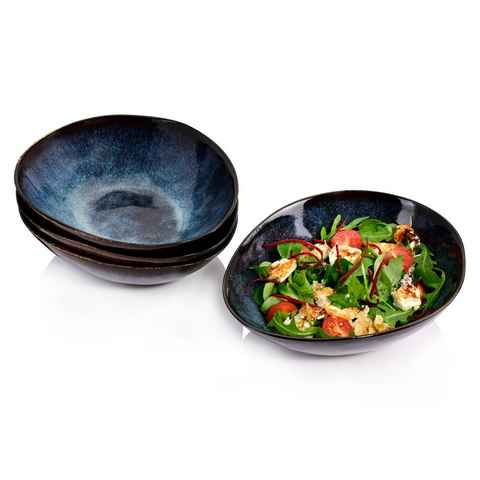 SÄNGER Salatschüssel Tokio Salatschalen Set, Steingut, (4-tlg), Blau Schwarz, Handmade