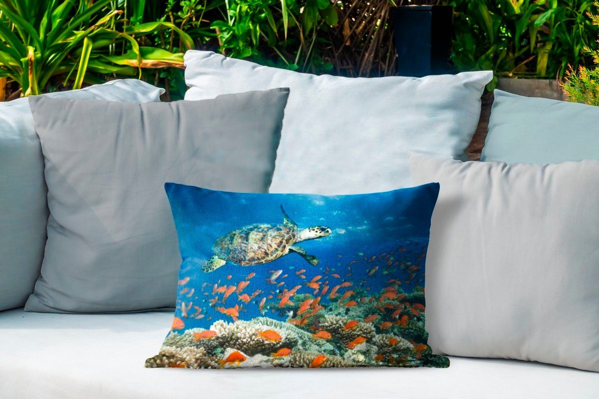 MuchoWow Dekokissen Korallenriff mit Schildkröte, Kissenhülle Outdoor-Dekorationskissen, Dekokissenbezug, Polyester