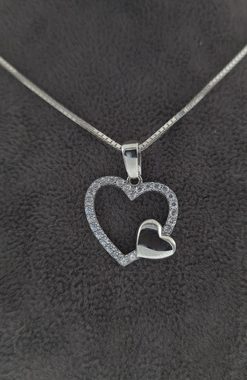 NAHLE Silberkette Silberkette Herz Halskette, rhodiniert- mit Zirkonia