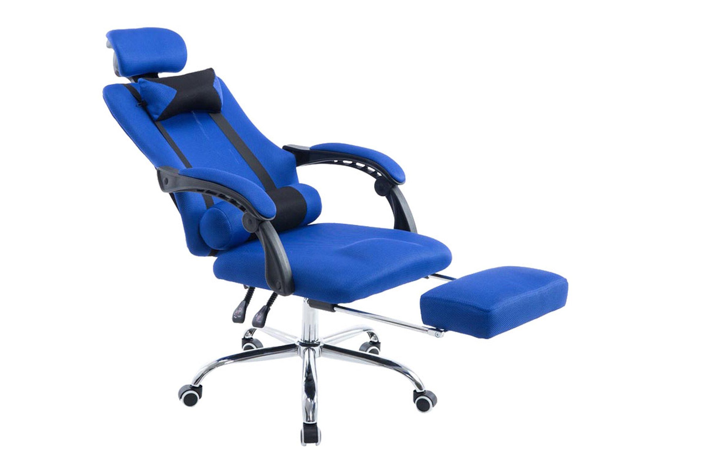 TPFLiving Bürostuhl mit (Schreibtischstuhl, Rückenlehne chrom - in Stoff blau Gestell: höhenverstellbar bequemer Netzoptik Konferenzstuhl), drehbar Metall Sitzfläche: Fellini Drehstuhl, - und 360° Chefsessel