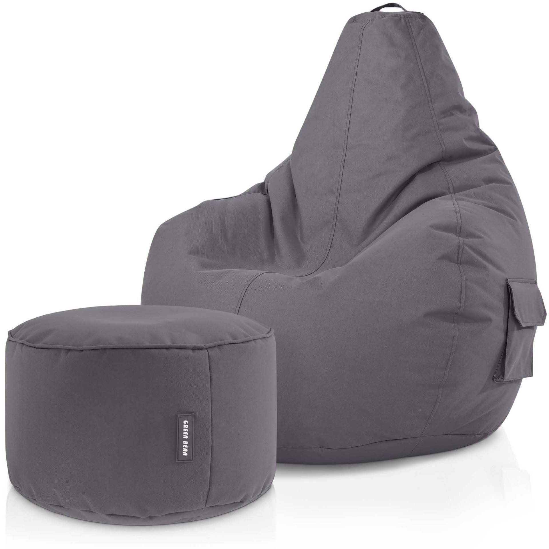 Green Bean Gaming Chair Cozy + Stay, Set Sitzsack mit Sitzhocker, Sitzkissen, Relax-Sessel Anthrazit