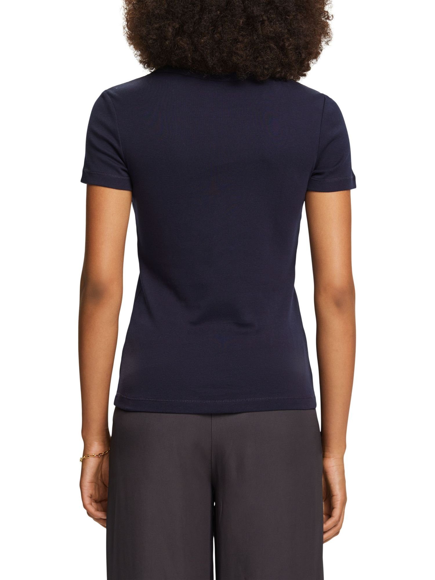 Esprit T-Shirt % Rundhals-T-Shirt, (1-tlg) 100 NAVY Baumwolle