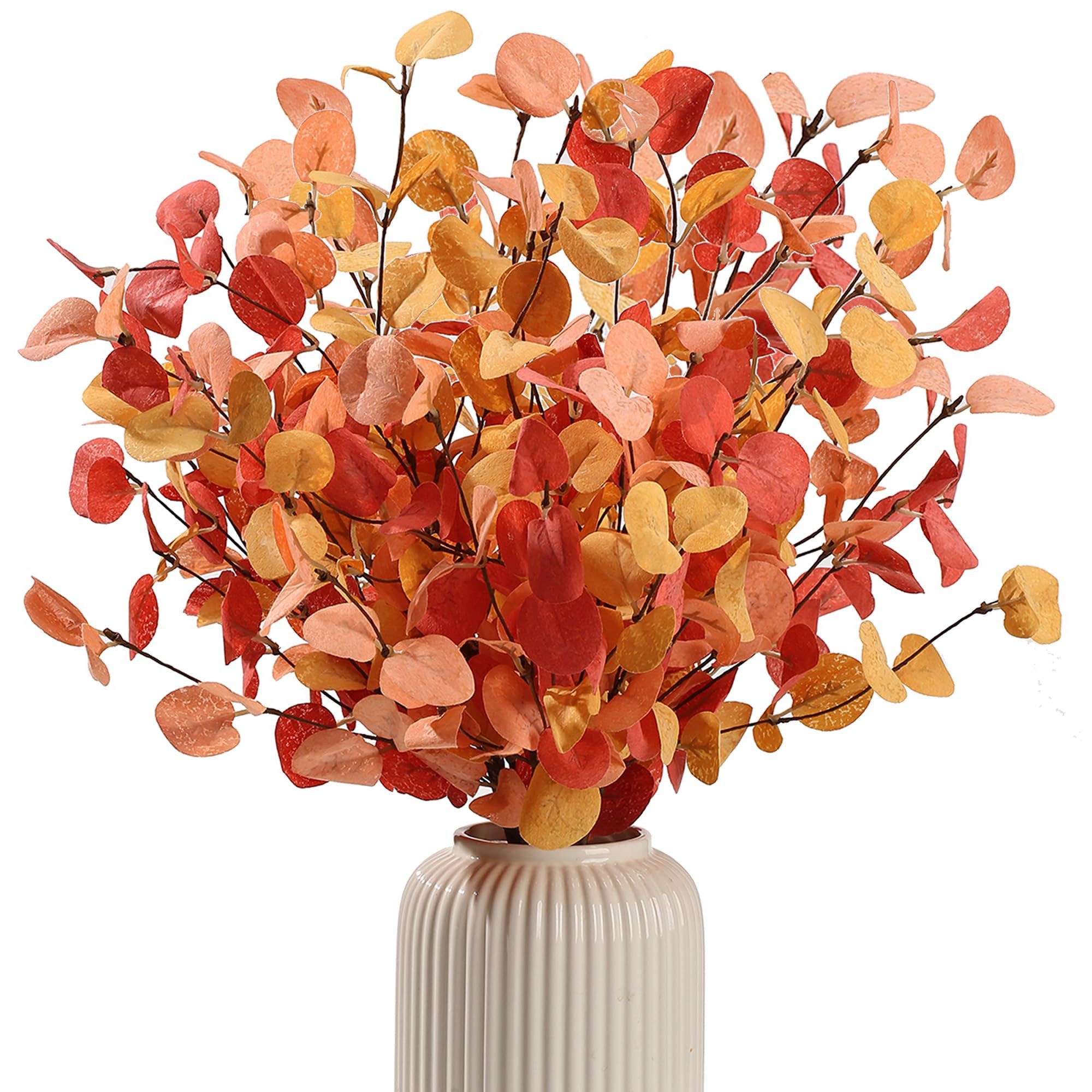Kunstblumenstrauß 5 Stück Kunstblumen Herbst Deko Künstliche Eukalyptus Zweige 60cm, Sorvyzxn, Eucalyptus Herbstzweige Herbstblätter für Tisch Vase innen Herbstdeko