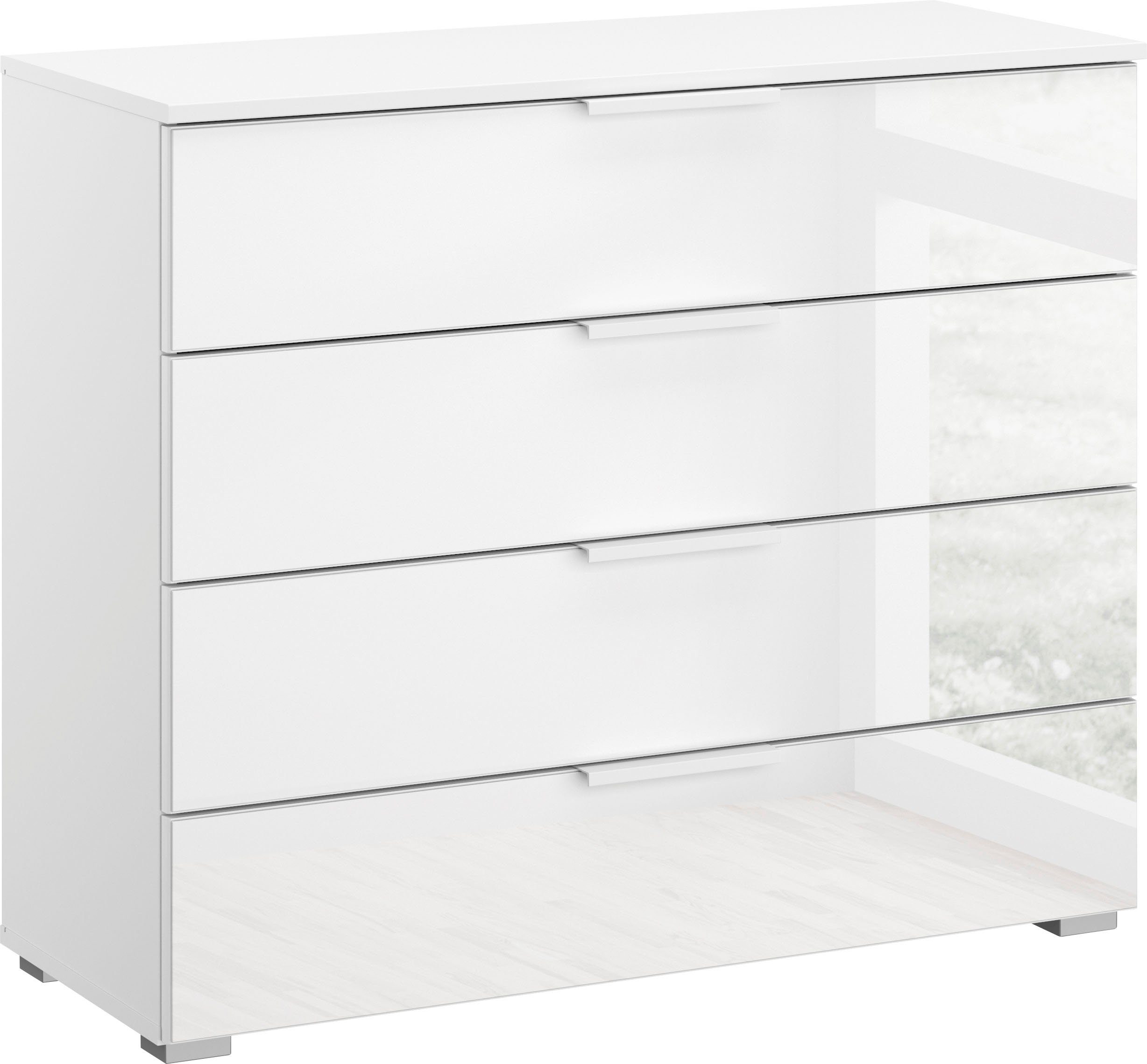rauch Schubkastenkommode Sideboard Kommode Schubkastenkommode KOLUNA mit Glasfront, Breite 93 cm mit 4 großen Schubladen für viel Stauraum MADE IN GERMANY