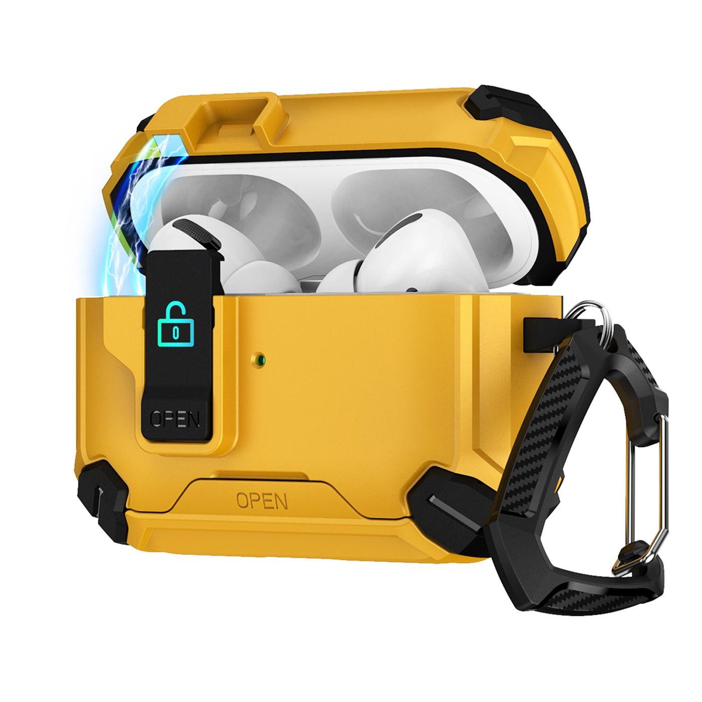 CoolGadget Kopfhörer-Schutzhülle Defender Hülle für AirPods Pro 1 / Pro 2 magnetisch mit Karabiner, 360° Full-Body Case Schutzhülle Handy Standfunktion magnetisch ladbar