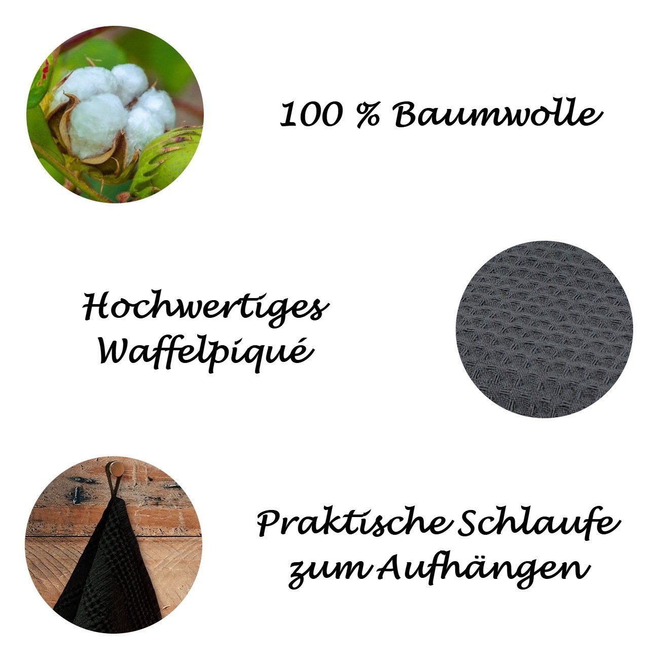 Engelland Geschirrtuch Poliertuch, (Vorteils-Set, 3-tlg., Waffel-Pique), 100 % Baumwolle, integrierte Aufhängeschlaufe, 70 x 50 cm
