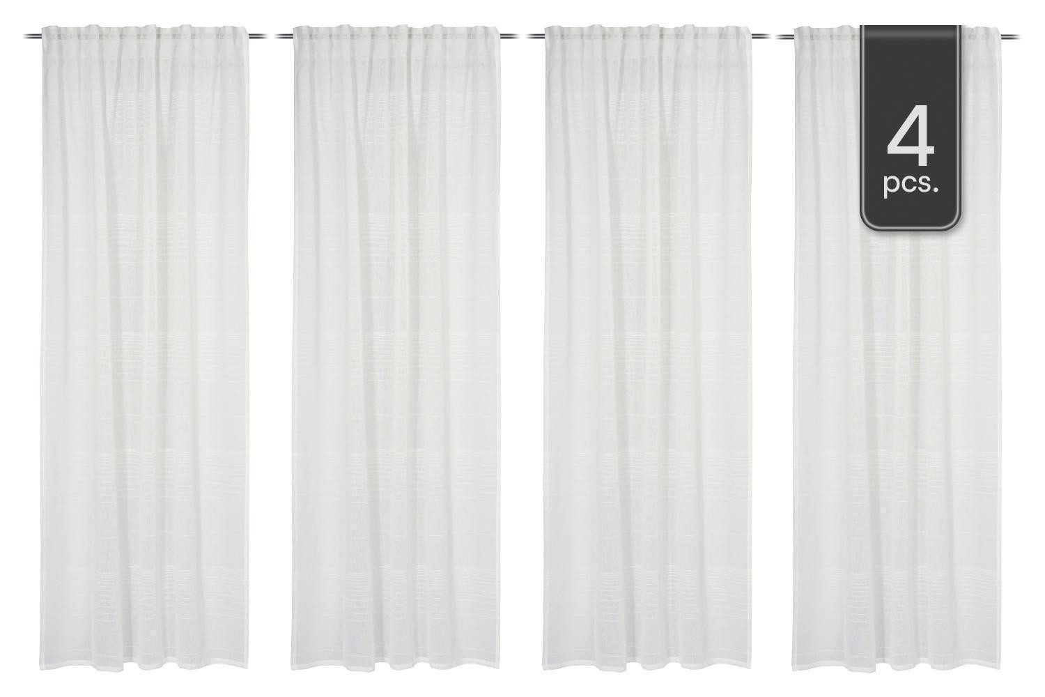 Gözze Vorhang DUNNY, Weiß, verdeckte Schlaufen, 4er Set (1 St), verdeckte Schlaufen, halbtransparent, Polyester, Querstreifen in Leinenoptik, 140 x 245 cm