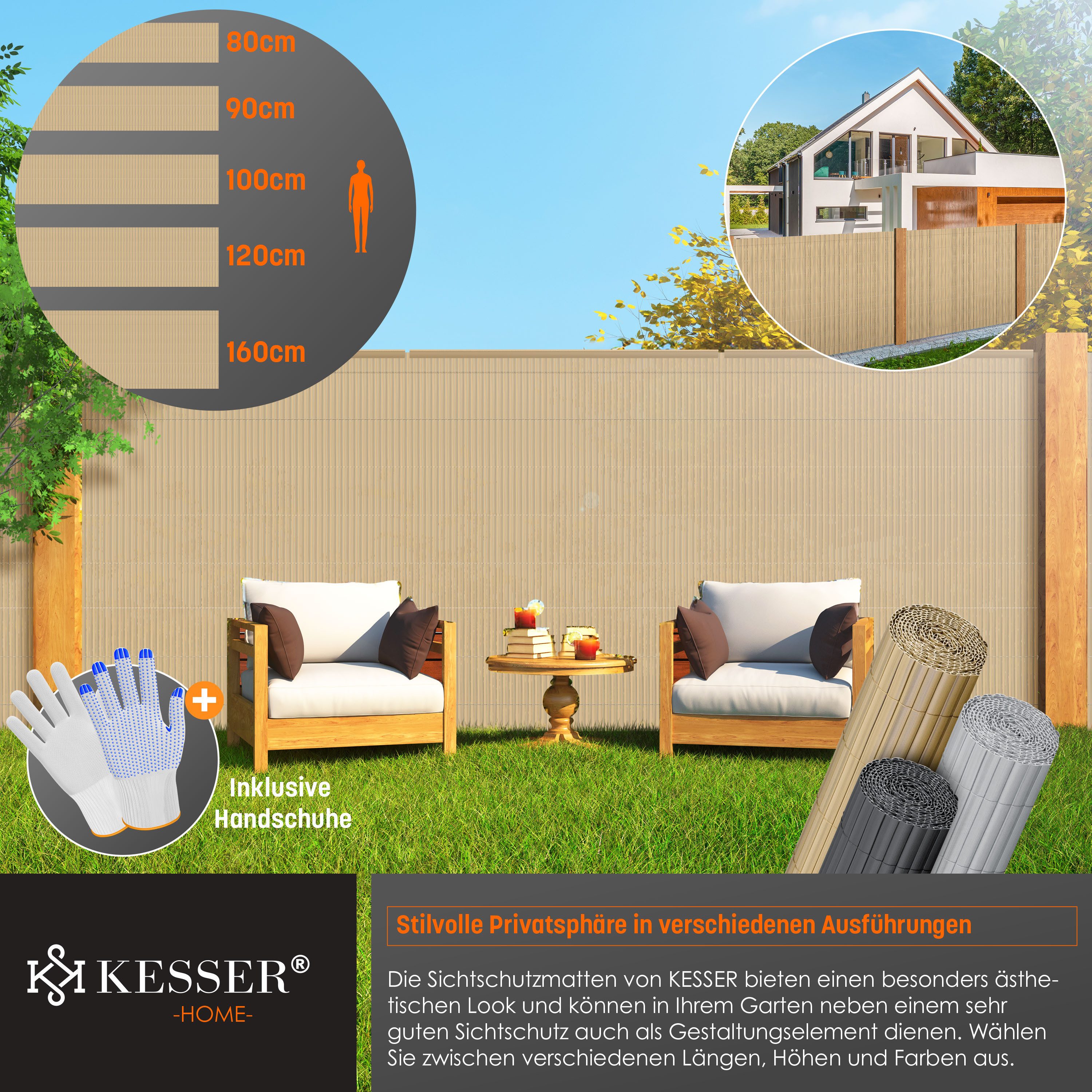 KESSER Sichtschutzstreifen, PVC Sichtschutzmatte Balkonverkleidung Windschutz Sichtschutzzaun