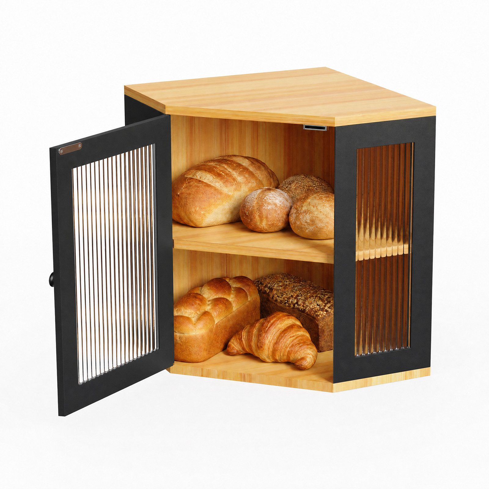 JEOBEST Brotkasten Bambus Brotkasten 2 Etagen mit Sichtfenst, Beste Aufbewahrung für Brot mit Magnetisch Acryltür Bread Bin