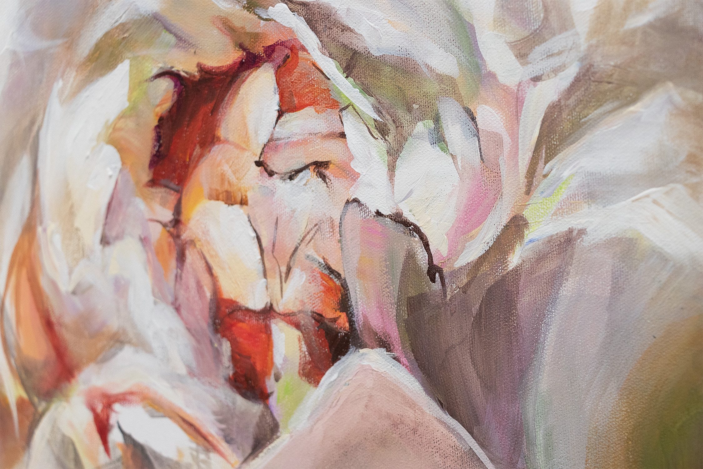 YS-Art Gemälde Wohlstand, Blumen, Blumen Leinwand Bild Handgemalt Pfingstrosen