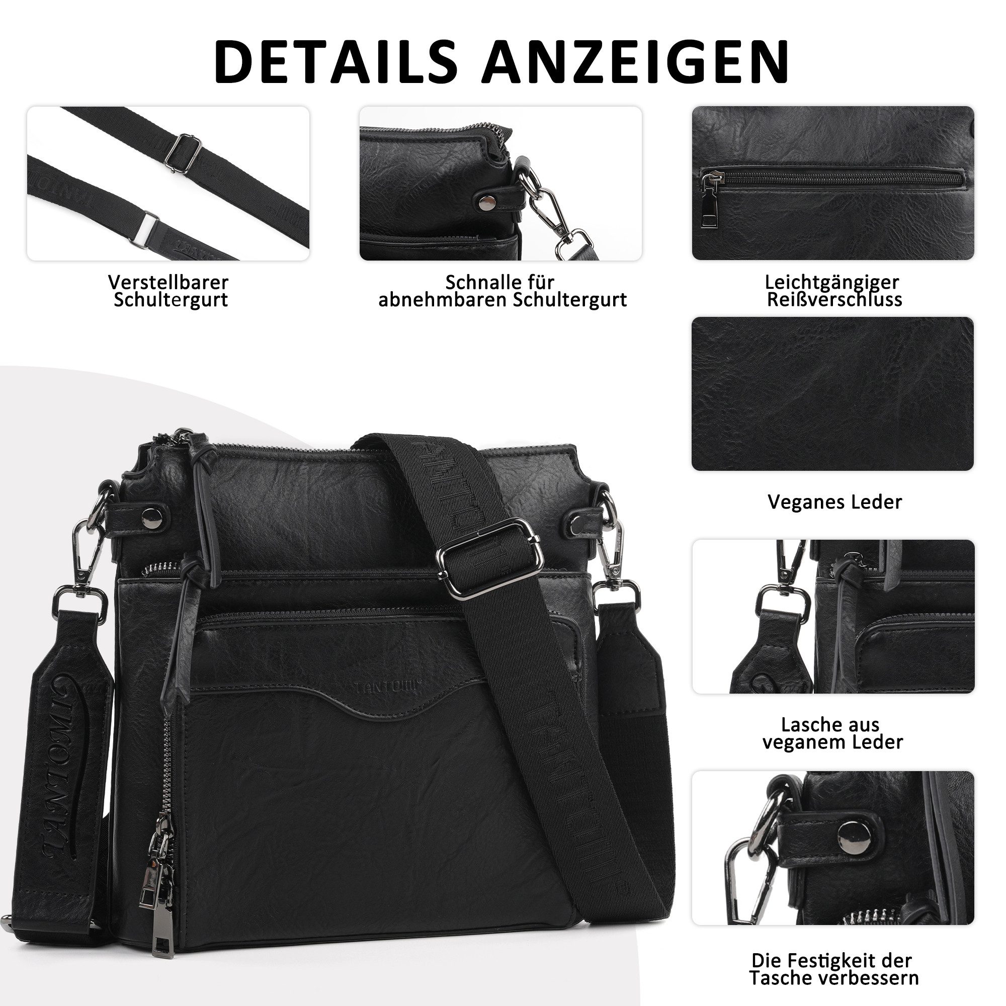 TANTOMI Umhängetasche Damen Schultertasche Mittelgroß, Crossbody Bag mit RFID-Kartenfächern, Damen Handtasche Henkeltasche Schultertasche Crossbody Bag