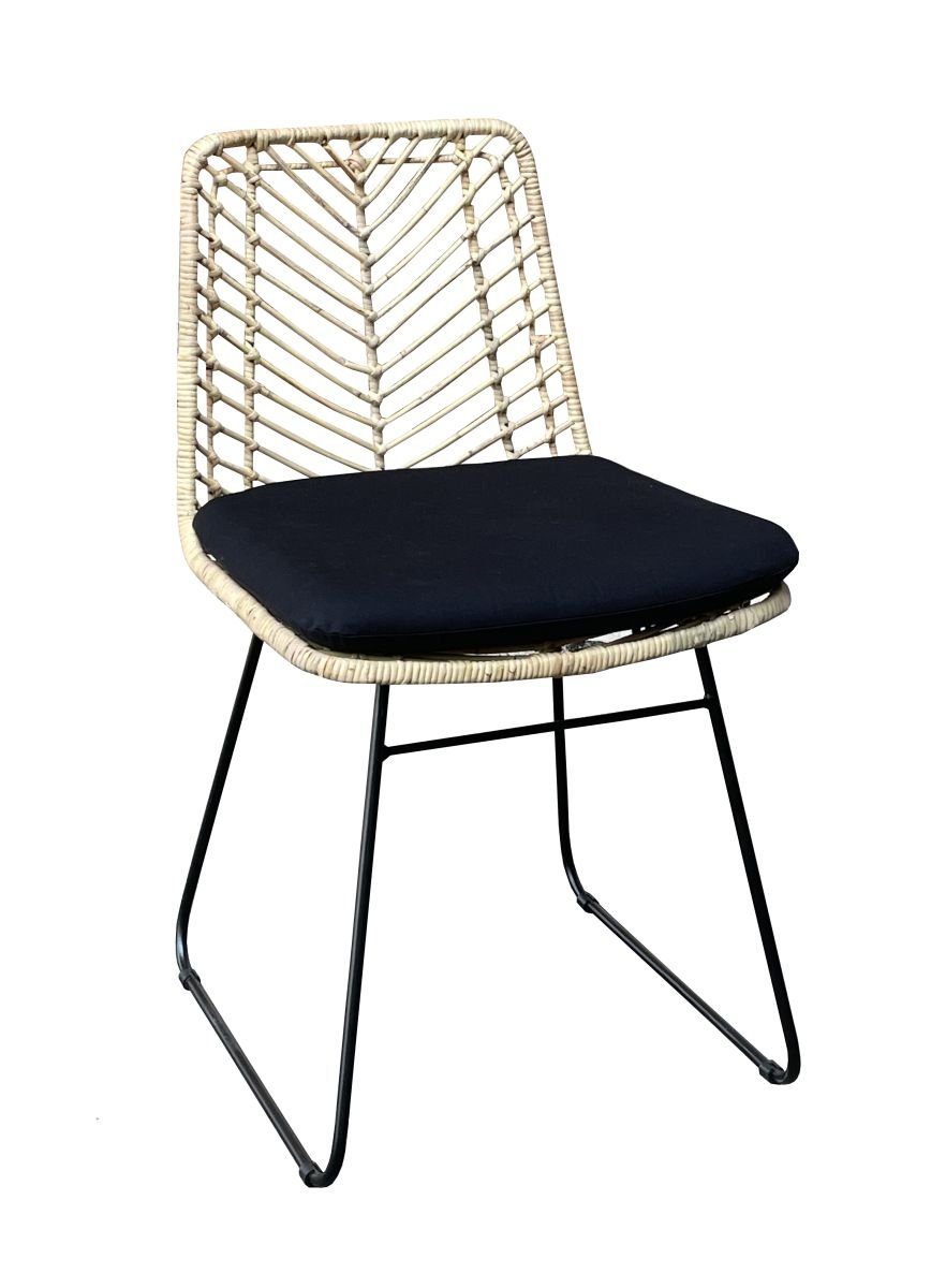 WOLFMÖBEL Küchenstuhl (45x53x80 cm (L x B x H), Eisenstuhl mit Rattan und Kissen schwarz