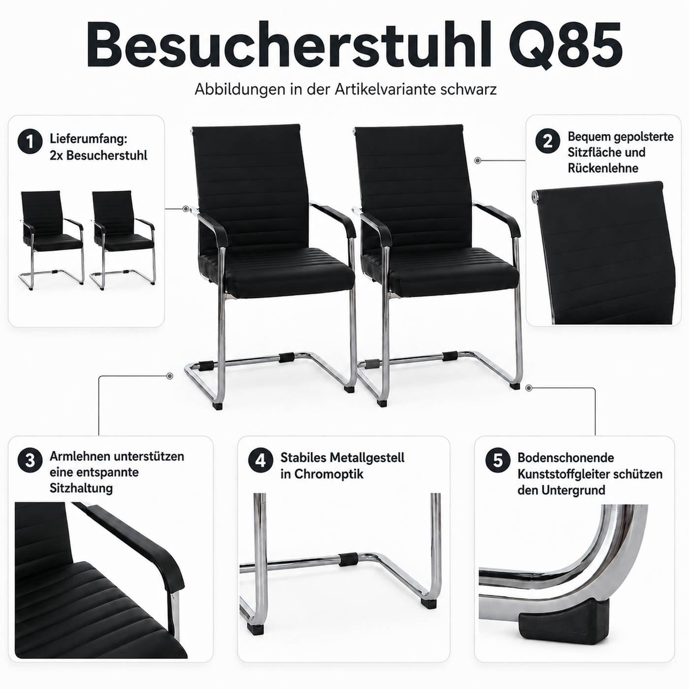 MCW Besucherstuhl MCW-Q85 (Set), Bodenschonende Kunststoffgleiter schützen den Untergrund