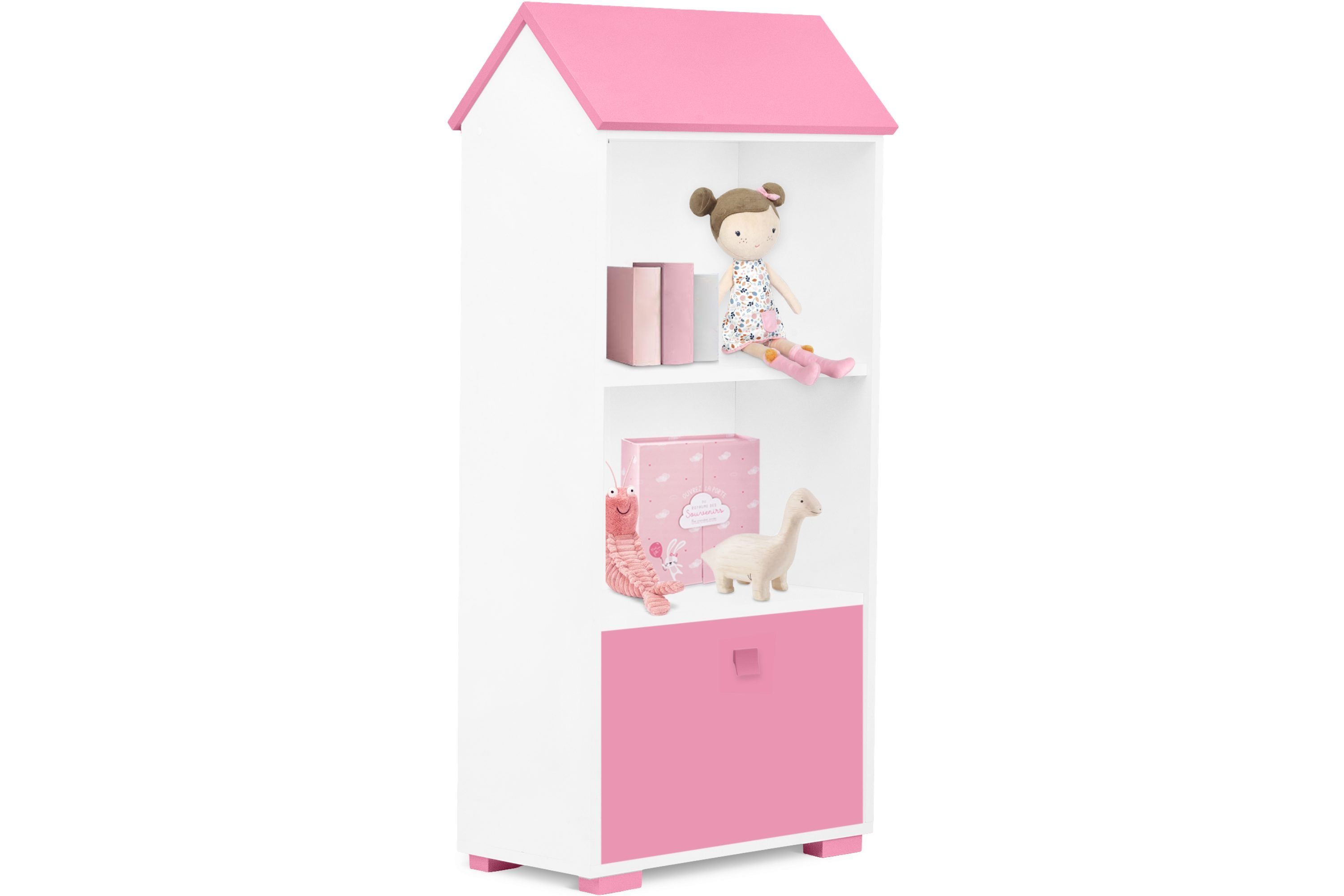 Bücherregal weiß/rosa PABIS Kinderregal mit Türen Konsimo