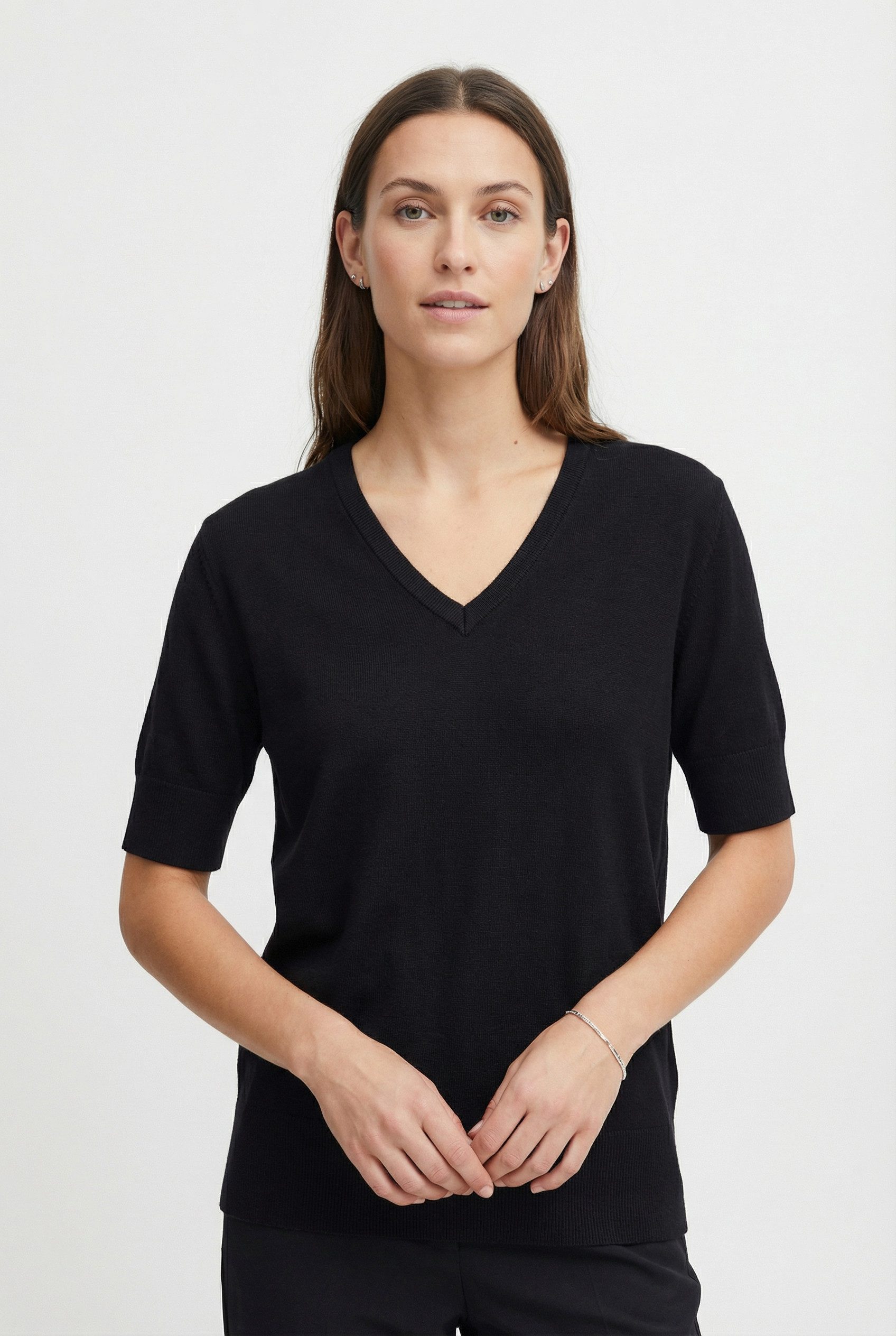 FREEQUENT Kurzarmpullover FQKATIE-PULLOVER mit V-Ausschnitt