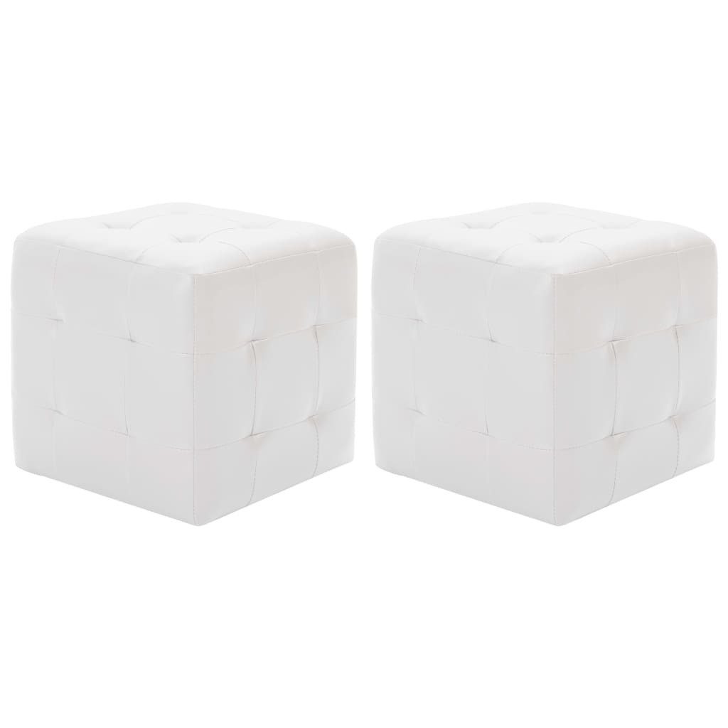 furnicato Pouf Sitzpuff 2er Set 30x30x30 cm Weiß, Schmutzabweisender Fußhocker mit Massivholzrahmen für dein Wohnzimmer