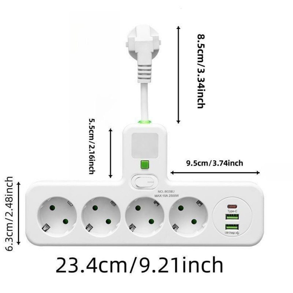 VIVIHEYDAY Steckdosenleiste mit USB, 4 Fach Mehrfachsteckdose Mit Schalte Mehrfachsteckdose, & Nachtlicht, Mehrfachsteckdose Mit 2 USB & 1 Type-C