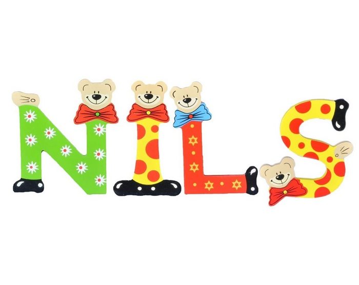 Playshoes Deko-Buchstaben (Set 4 St) Kinder Holz-Buchstaben Namen-Set NILS - sortiert Farben können variieren bunt
