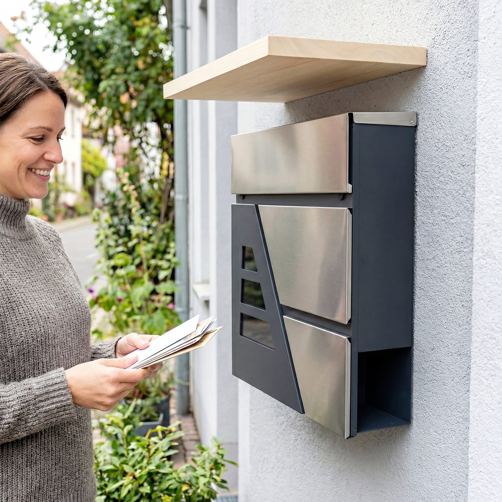 MC Star Briefkasten Briefkasten Wandmontage Wetterfest (mit Zeitungshalter und 2 Schlüsseln für Außenwand, Dunkelgrau)