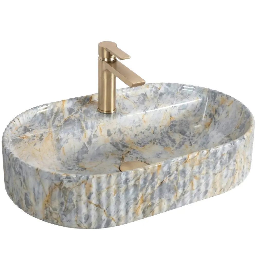 wohnwerk.idee Aufsatzwaschbecken Waschbecken oval geriffelt Keramik Design Waschtisch 50/60 cm