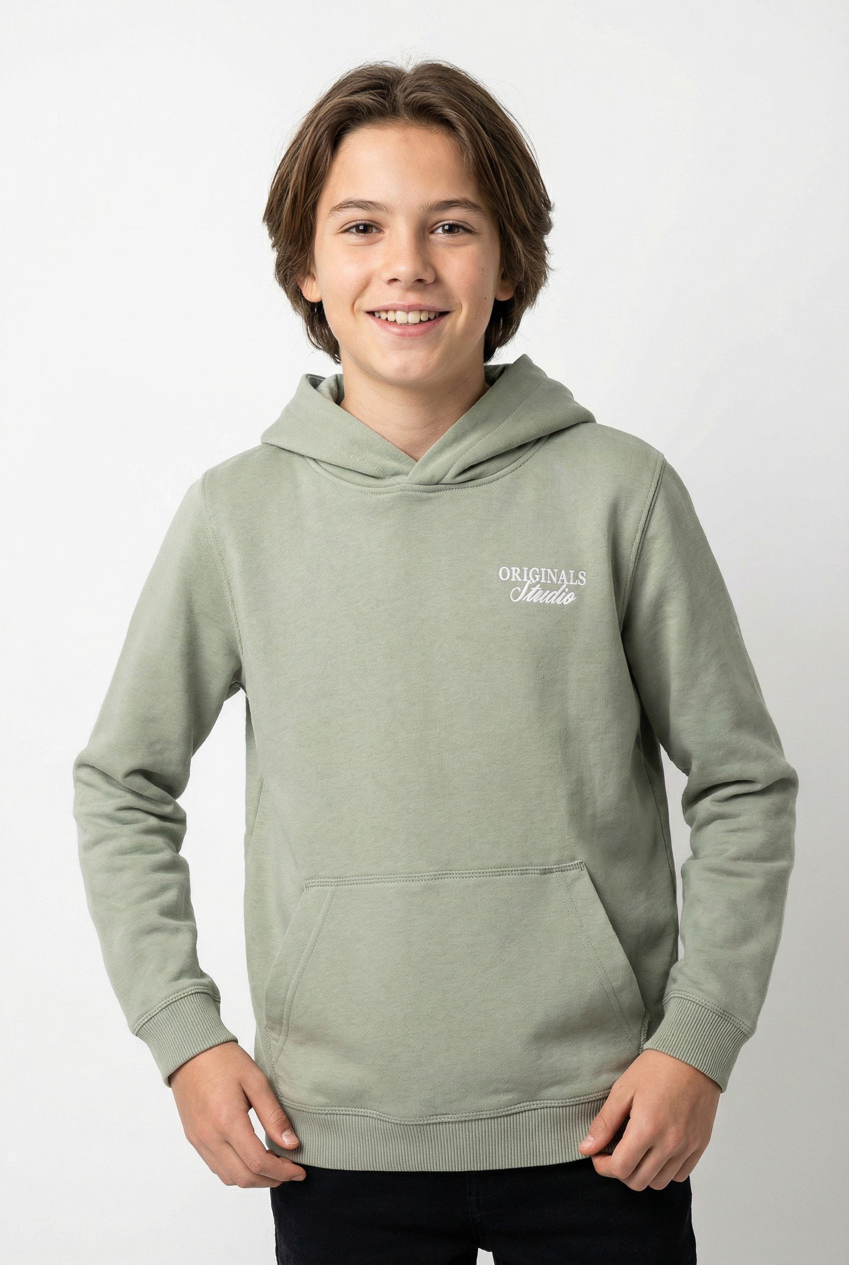 Jack & Jones Junior Kapuzensweatshirt JORNORREBRO TYPO BACK SWEAT HOOD SN JNR Baumwollmischung, relaxed fit, Langarm