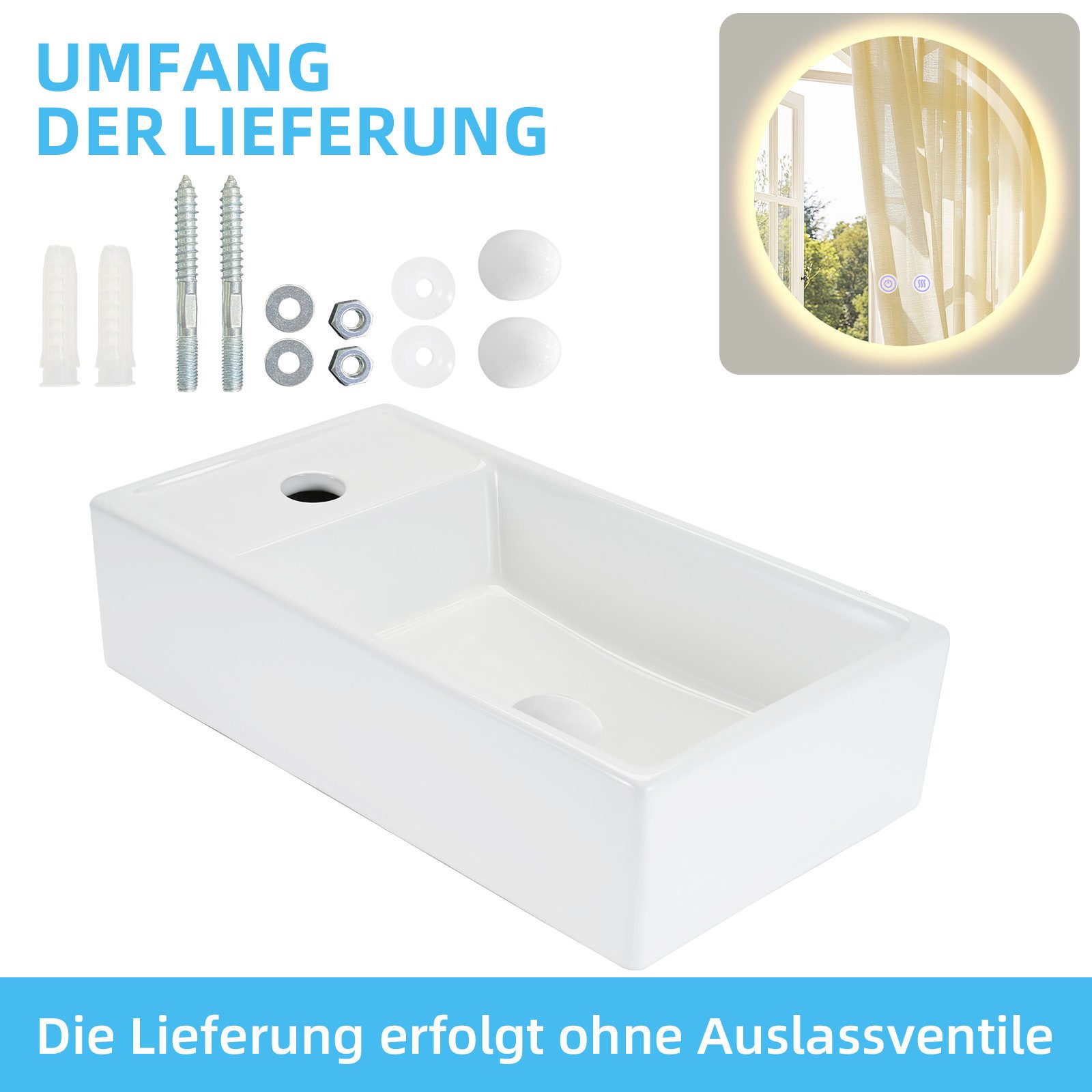 ZMH Waschbecken Badezimmer Aufsatzwaschbecken Keramik - Eckig Waschschale, Mit Hahnloch Waschplatz Klein Wandmontage Aufsatz Hängewaschbecken